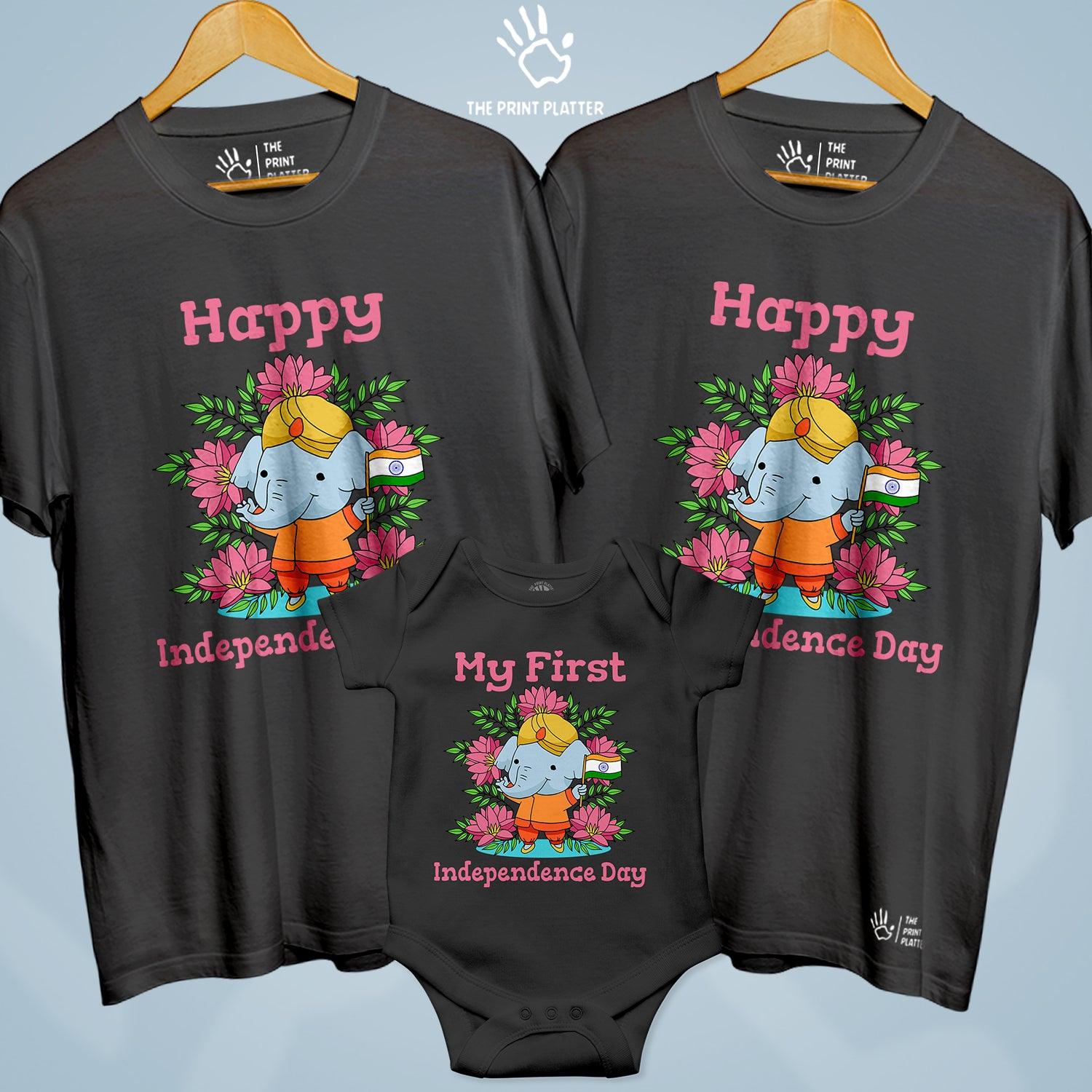 Happy Independence Day  Unisex Cotton Bio Wash 180gsm T-shirt + Half Sleeve Romper Combo | 3Combo-IndependenceDay-6