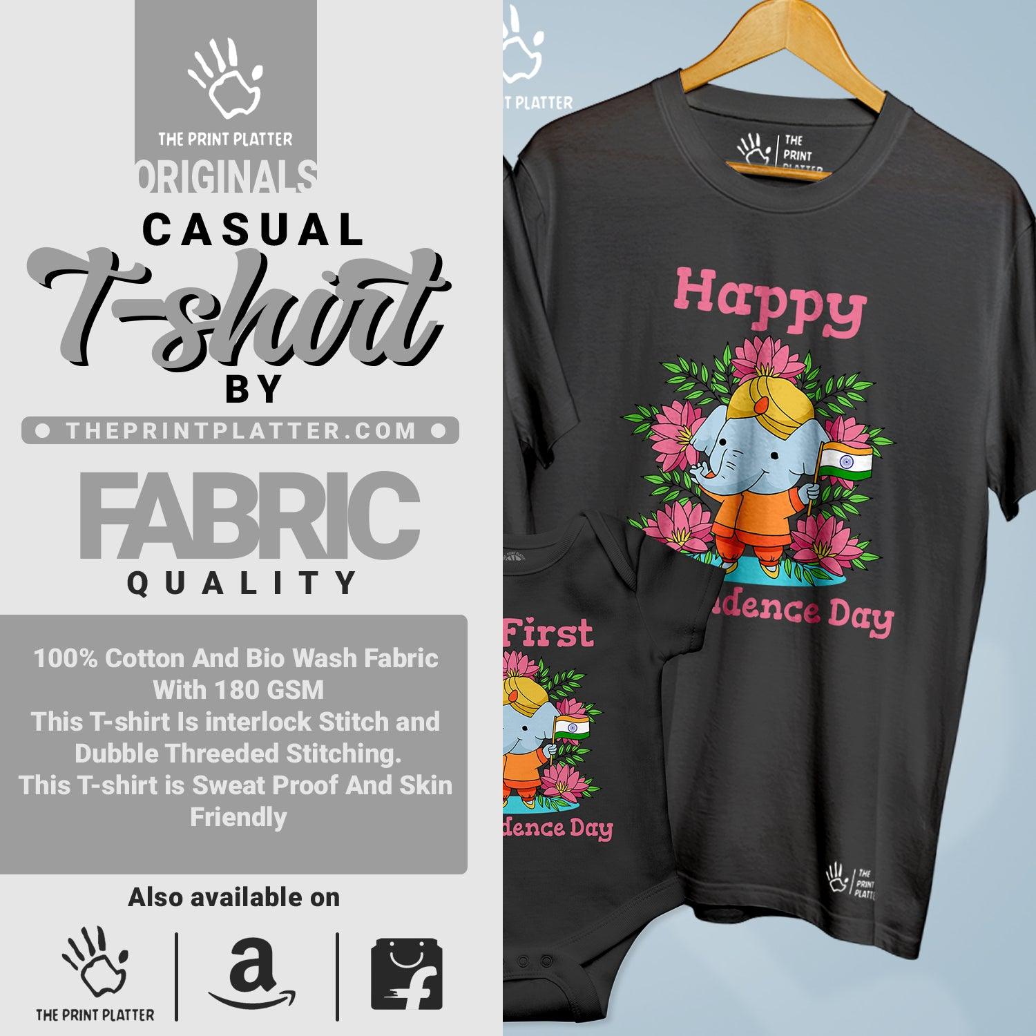 Happy Independence Day  Unisex Cotton Bio Wash 180gsm T-shirt + Half Sleeve Romper Combo | 3Combo-IndependenceDay-6