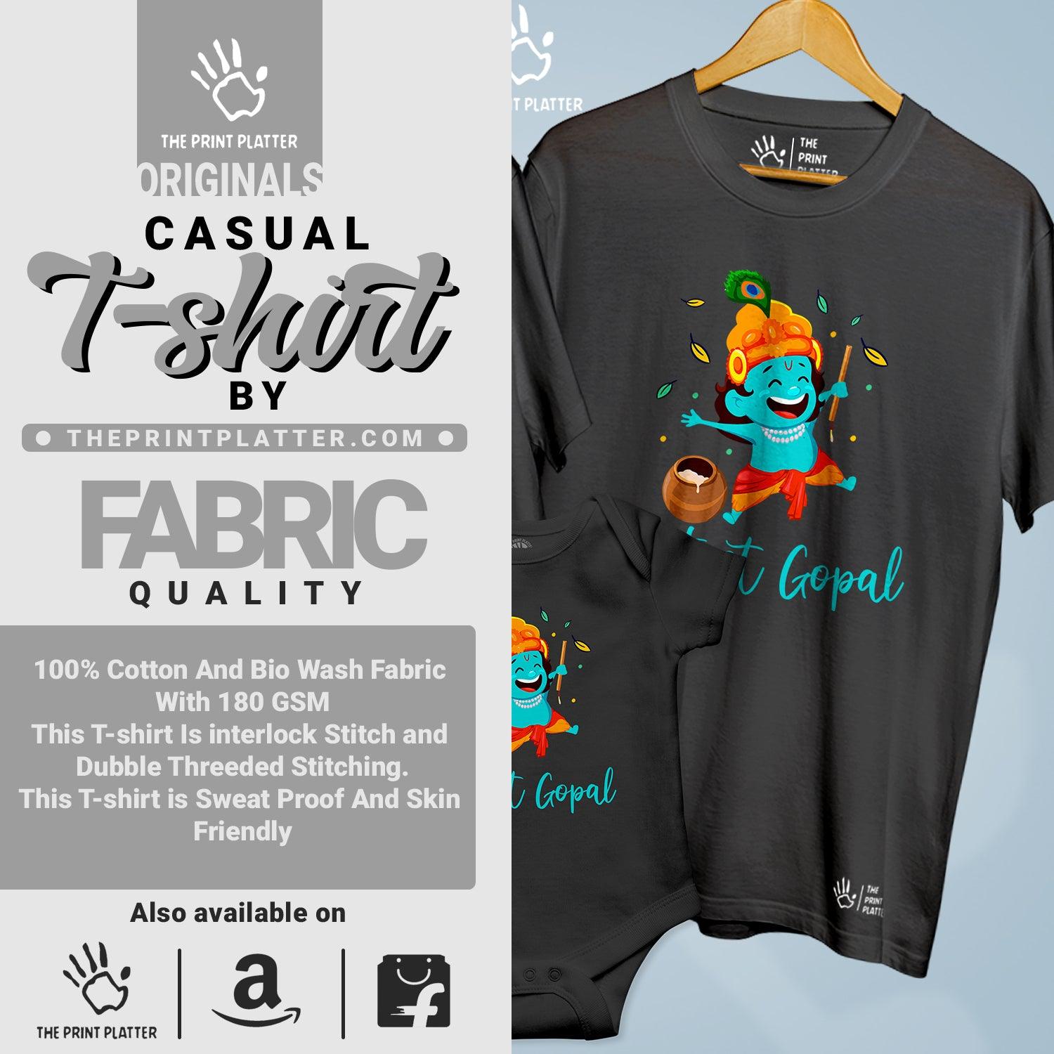 Cutest Gopal Unisex Cotton Bio Wash 180gsm T-shirt + Half Sleeve Romper Combo | 3Combo-Janmashtami-3