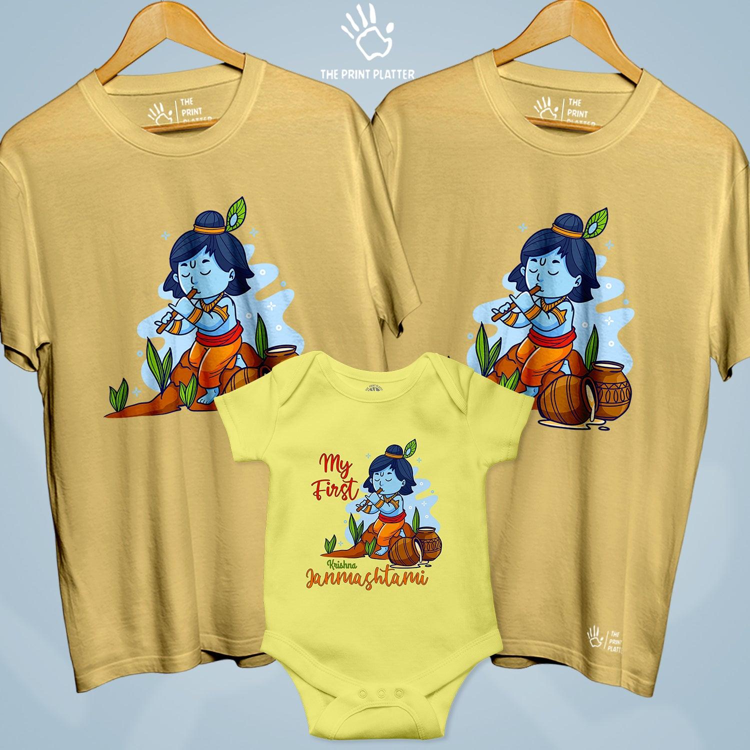 Krishna Janmashtami Unisex Cotton Bio Wash 180gsm T-shirt + Half Sleeve Romper Combo | 3Combo-Janmashtami-4