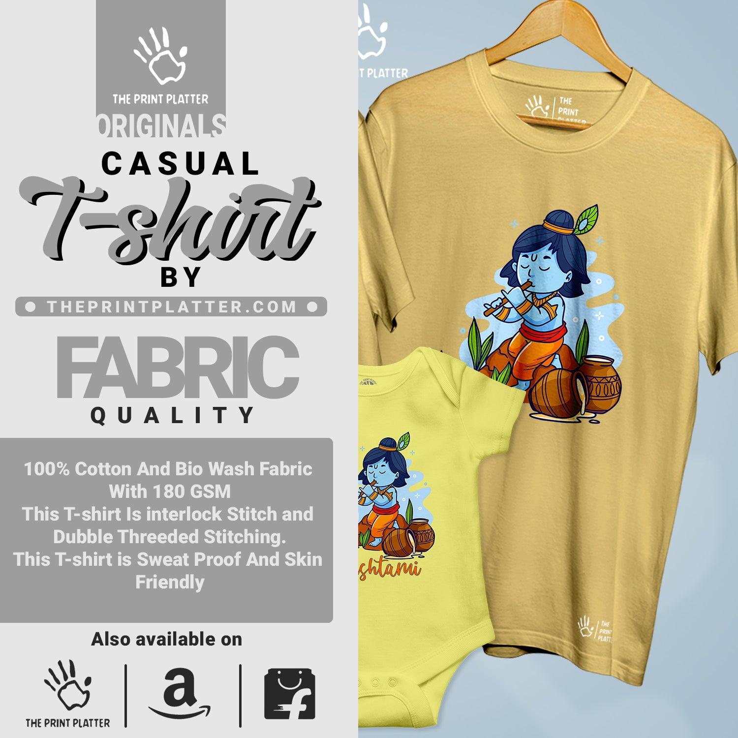 Krishna Janmashtami Unisex Cotton Bio Wash 180gsm T-shirt + Half Sleeve Romper Combo | 3Combo-Janmashtami-4