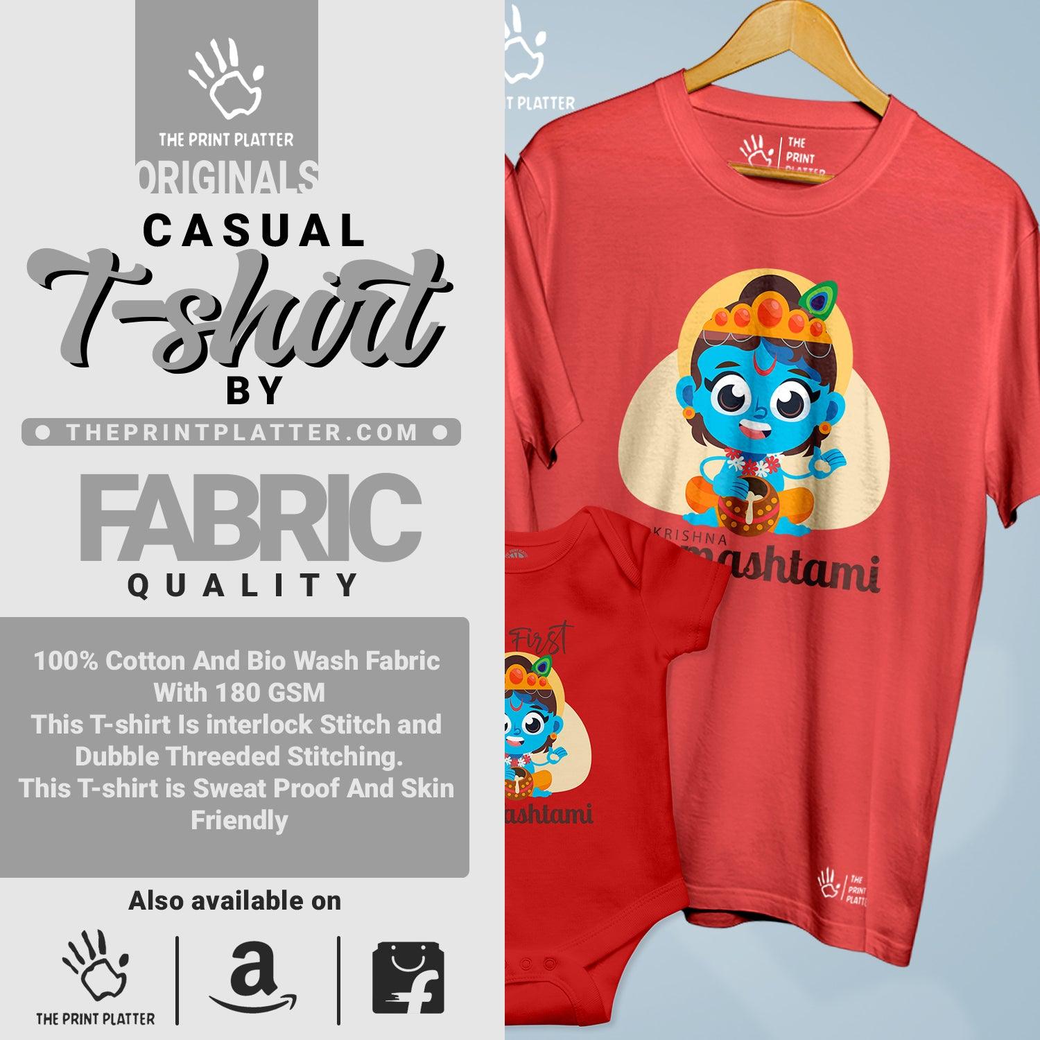 Krishna Janmashtami Unisex Cotton Bio Wash 180gsm T-shirt + Half Sleeve Romper Combo | 3Combo-Janmashtami-5