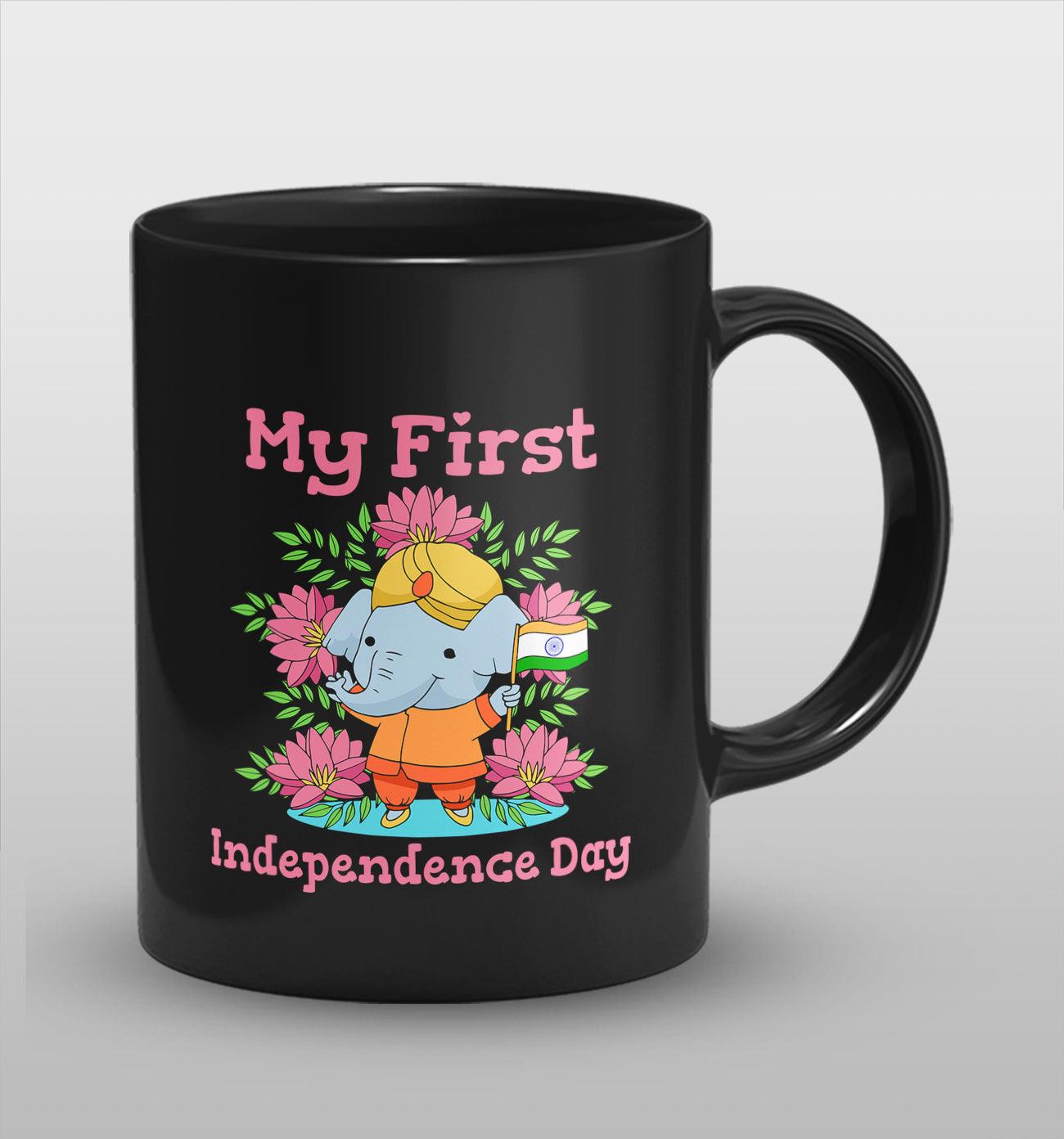 My First Indipendence Day Full Black Cermic Coffee Mug 330 ml, Microwave & Dishwasher Safe| CM-01