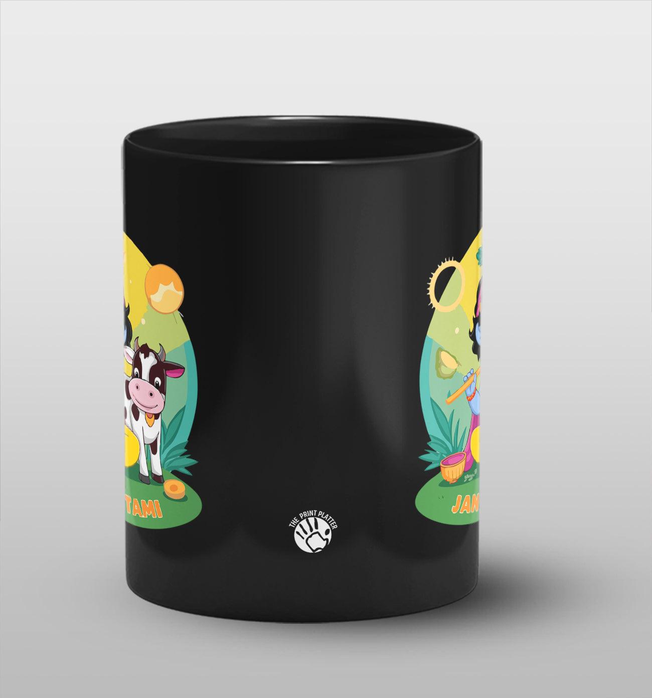 Happy Janmashtami Full Black Cermic Coffee Mug 330 ml, Microwave & Dishwasher Safe| CM-13