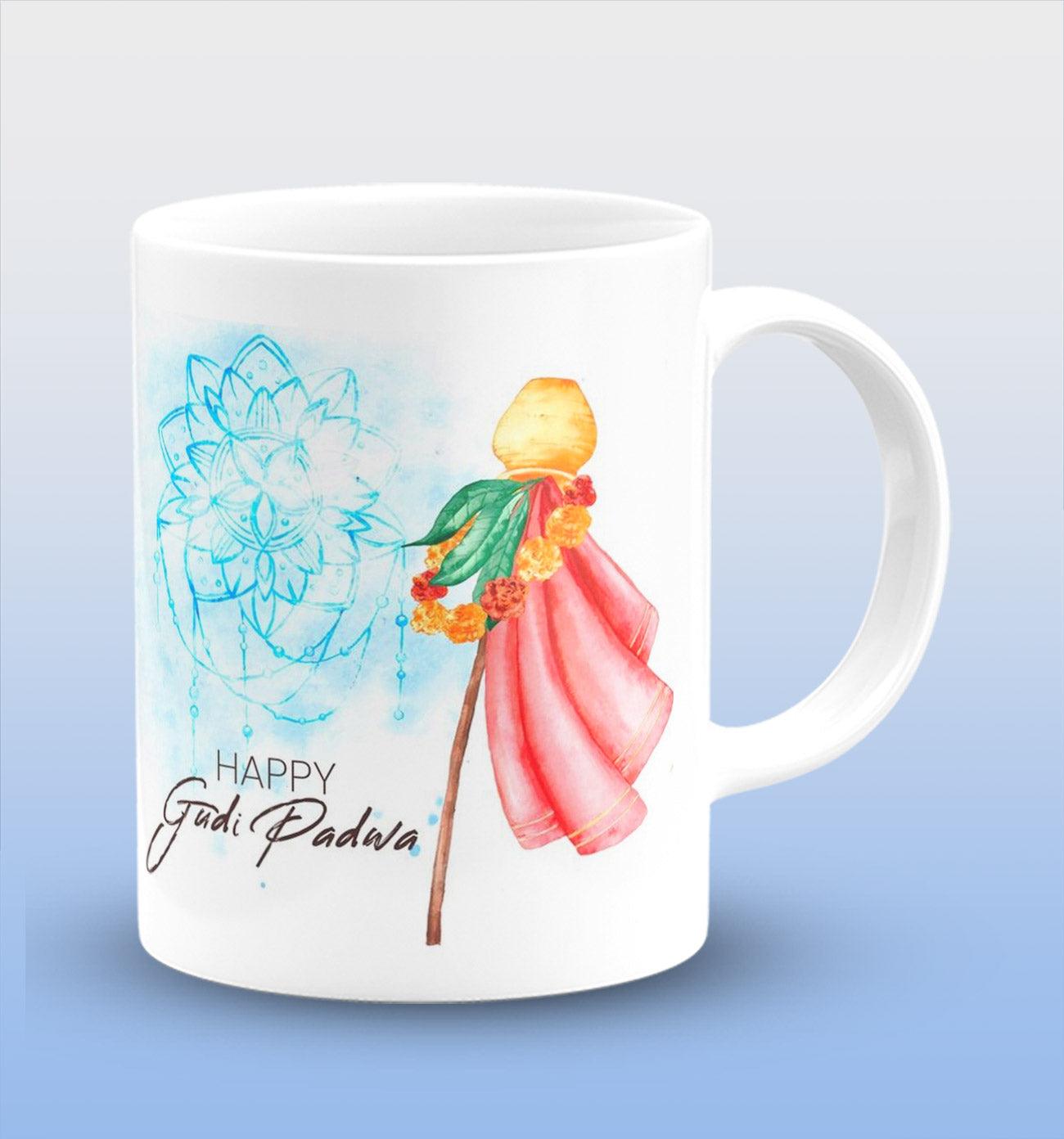 Happy Gudi Padwa White Ceramic Coffee Mug 330 ml, Microwave & Dishwasher Safe| CM-15