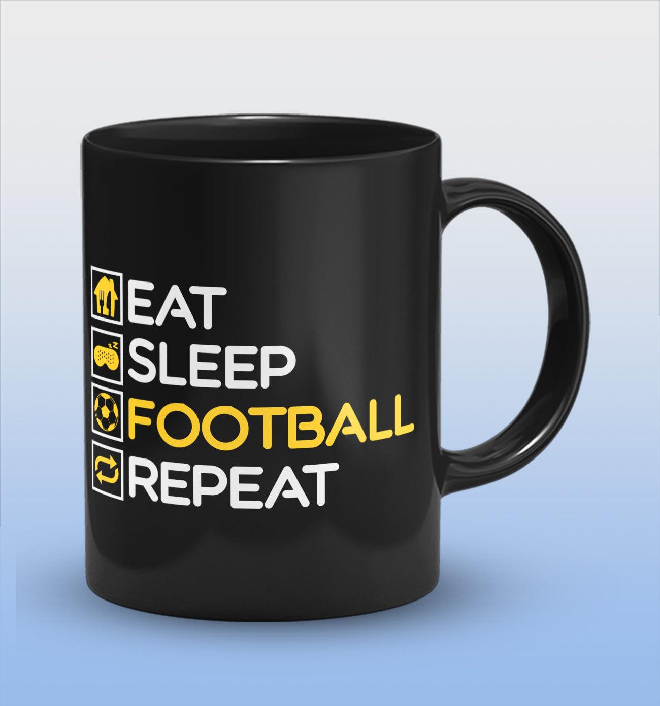 Eat Sleep Football Repeat Full Black Cermic Coffee Mug 330 ml, Microwave & Dishwasher Safe| CM-R154