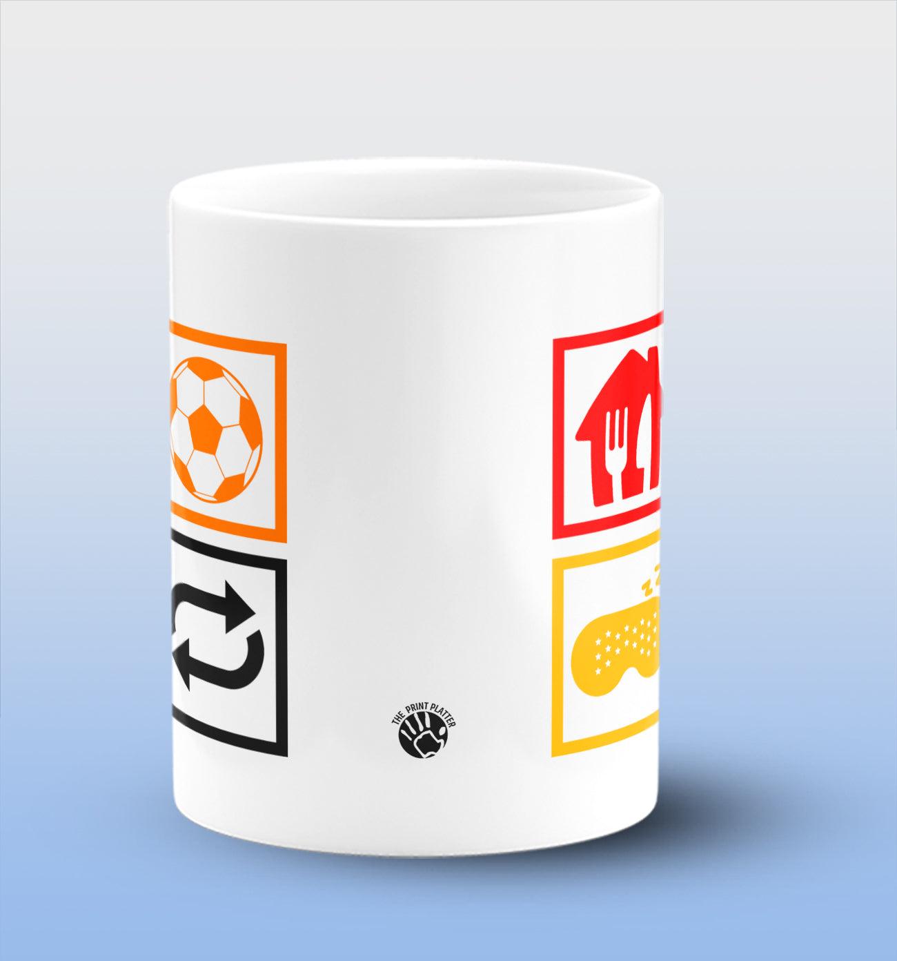 Eat Sleep Football Repeat White Cermic Coffee Mug 330 ml, Microwave & Dishwasher Safe| CM-R155