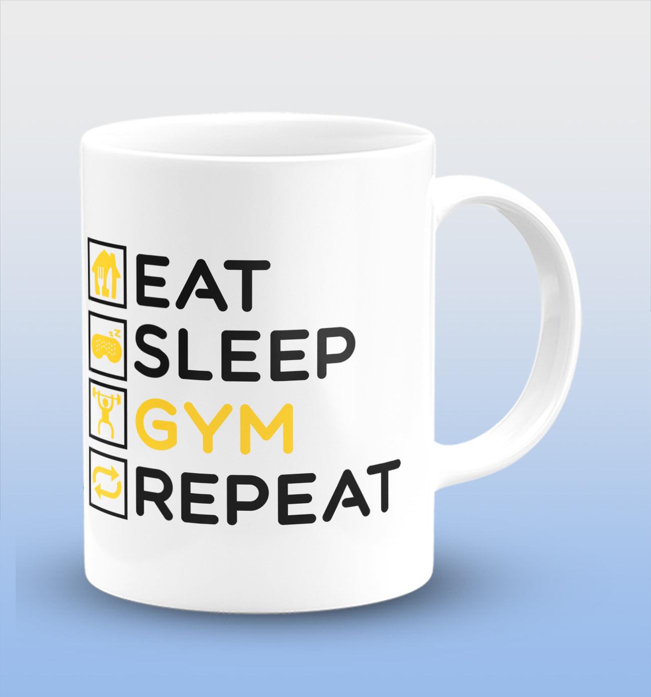 Eat Sleep Gym Repeat White Cermic Coffee Mug 330 ml, Microwave & Dishwasher Safe| CM-R21