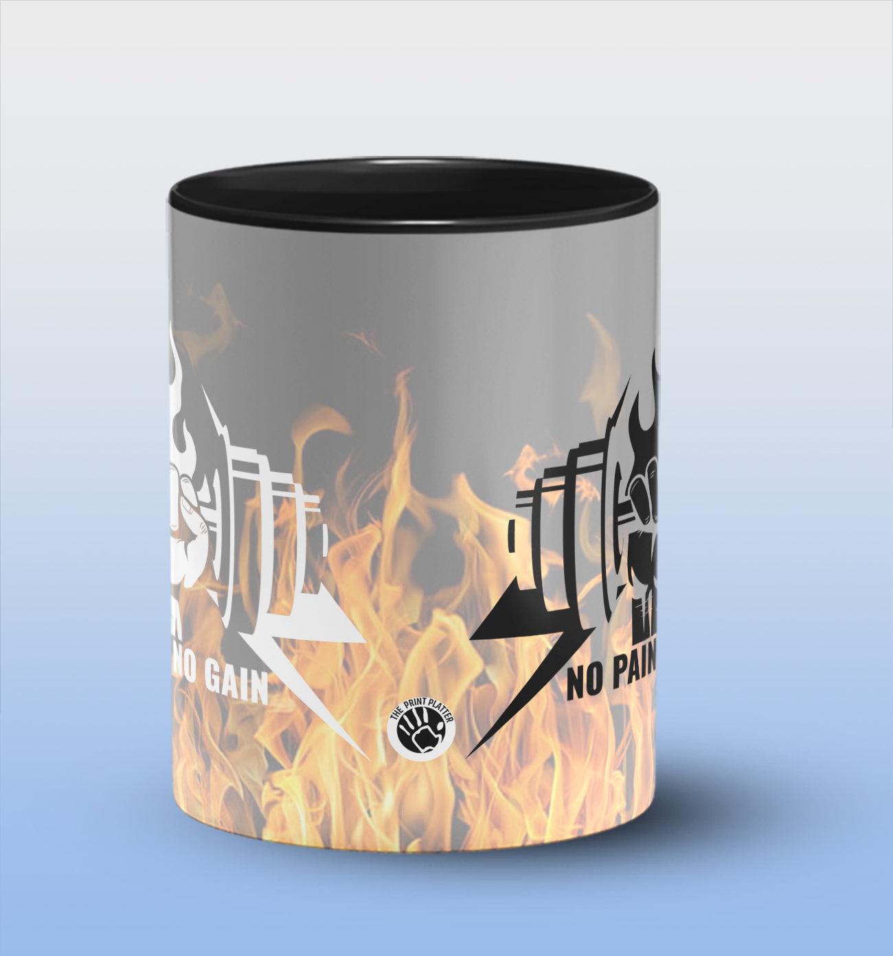 No Pain No Gain Inside Black Cermic Coffee Mug 330 ml, Microwave & Dishwasher Safe| CM-R36
