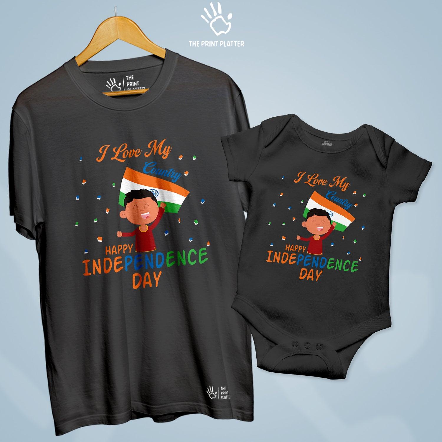 I Love My Country Happy Independence Day Unisex Cotton Bio Wash 180gsm T-shirt + Half Sleeve Romper Combo| Combo-IndependenceDay-2