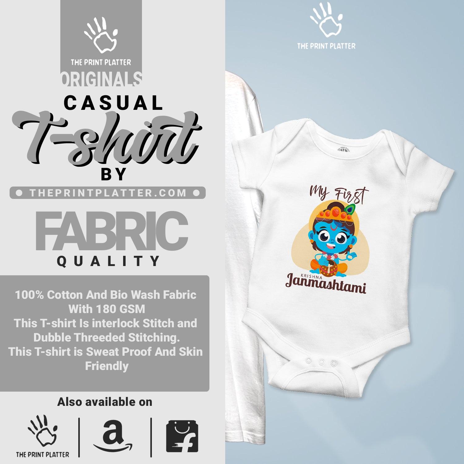 Krishna Janmashtami Unisex Cotton Bio Wash 180gsm T-shirt + Half Sleeve Romper Combo | Combo-Janmashtami-5