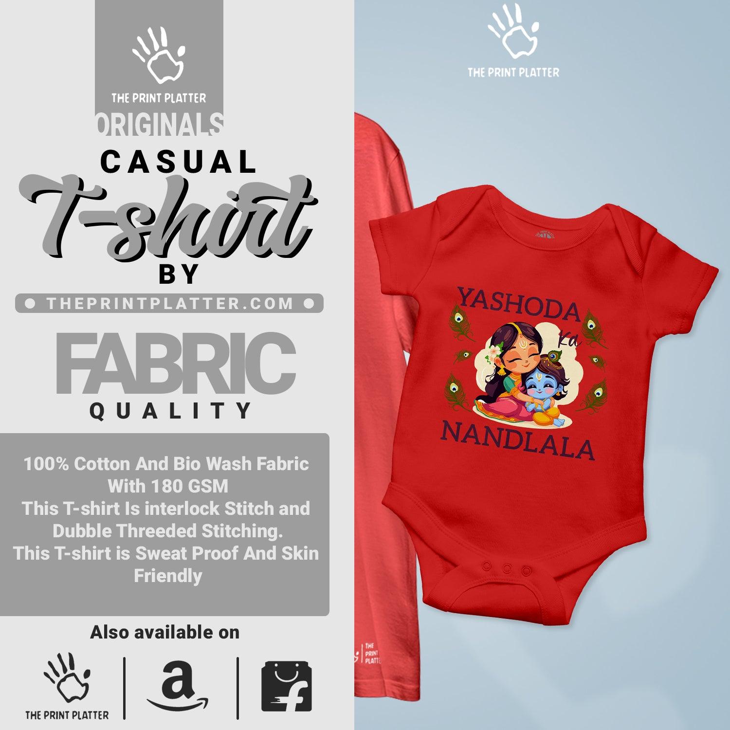Yashoda ka Nandlala Unisex Cotton Bio Wash 180gsm T-shirt + Half Sleeve Romper Combo | Combo-Janmashtami-6