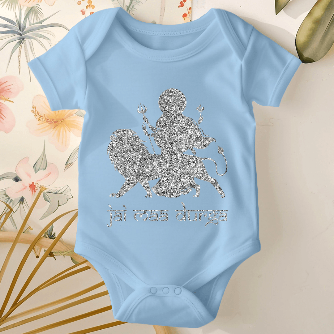 Durga Pooja Baby Romper - Jai Maa Durga- Sliver