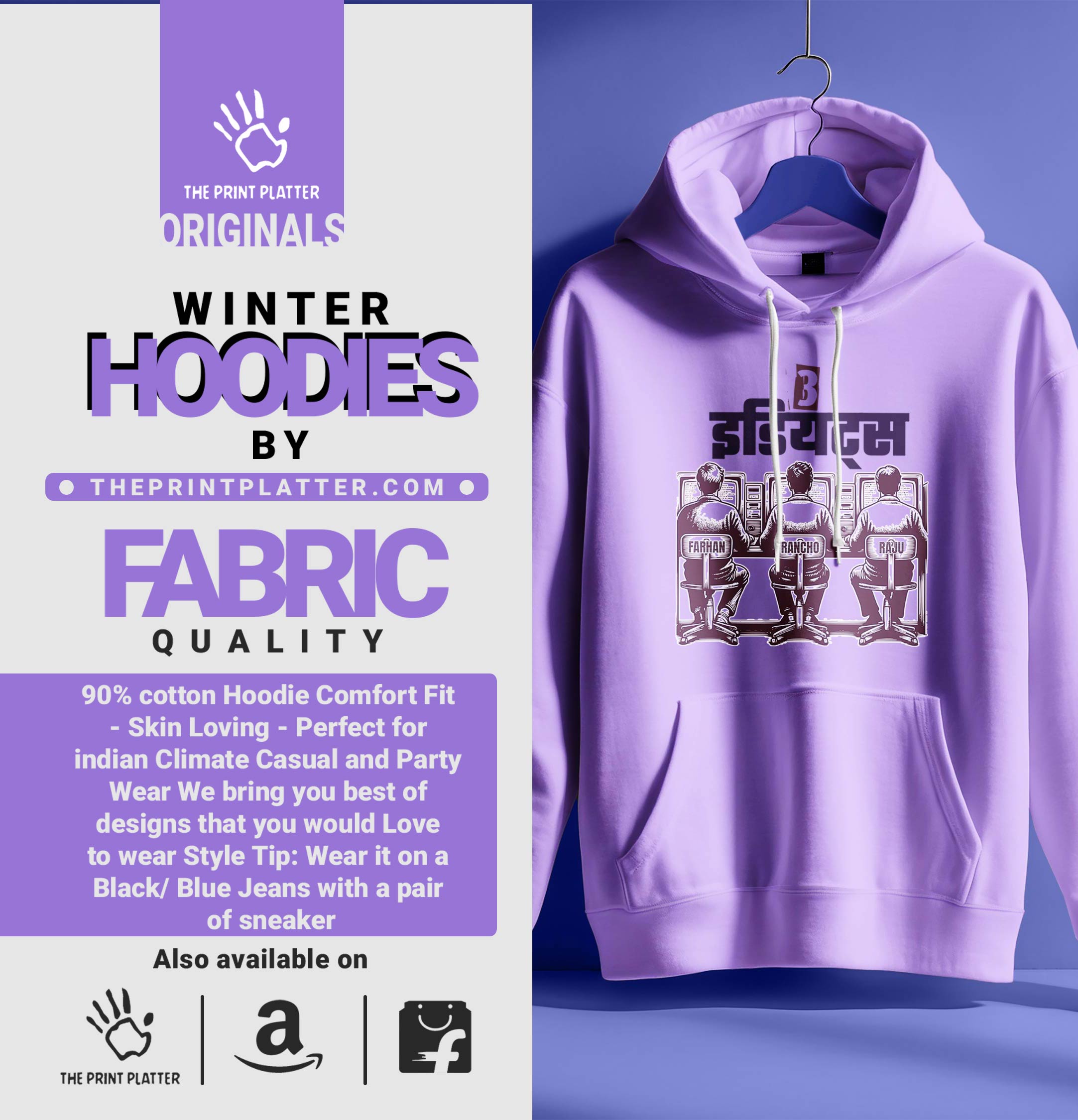 3-IDIOTS HOODIE UNISEX CASUAL WEAR | 54