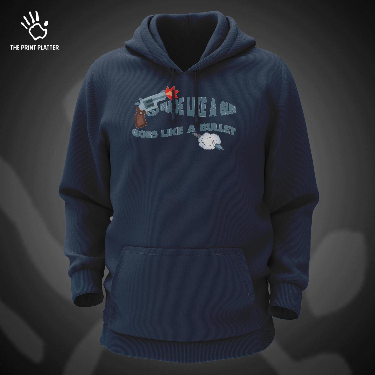 Made Like A Gun Goes Like A Bullet Cotton Bio Wash 330gsm Sweatshirt with Hood for Winter | H-R134