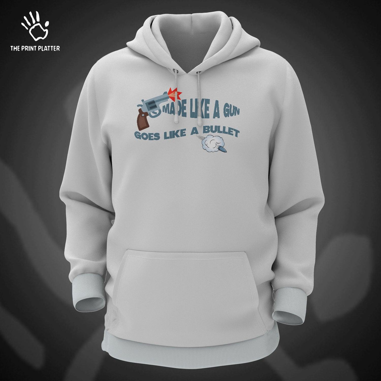 Made Like A Gun Goes Like A Bullet Cotton Bio Wash 330gsm Sweatshirt with Hood for Winter | H-R134