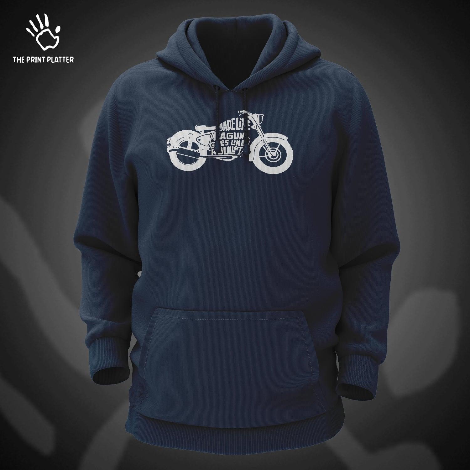 Made Like A Gun Goes Like A Bullet Cotton Bio Wash 330gsm Sweatshirt with Hood for Winter | H-R135