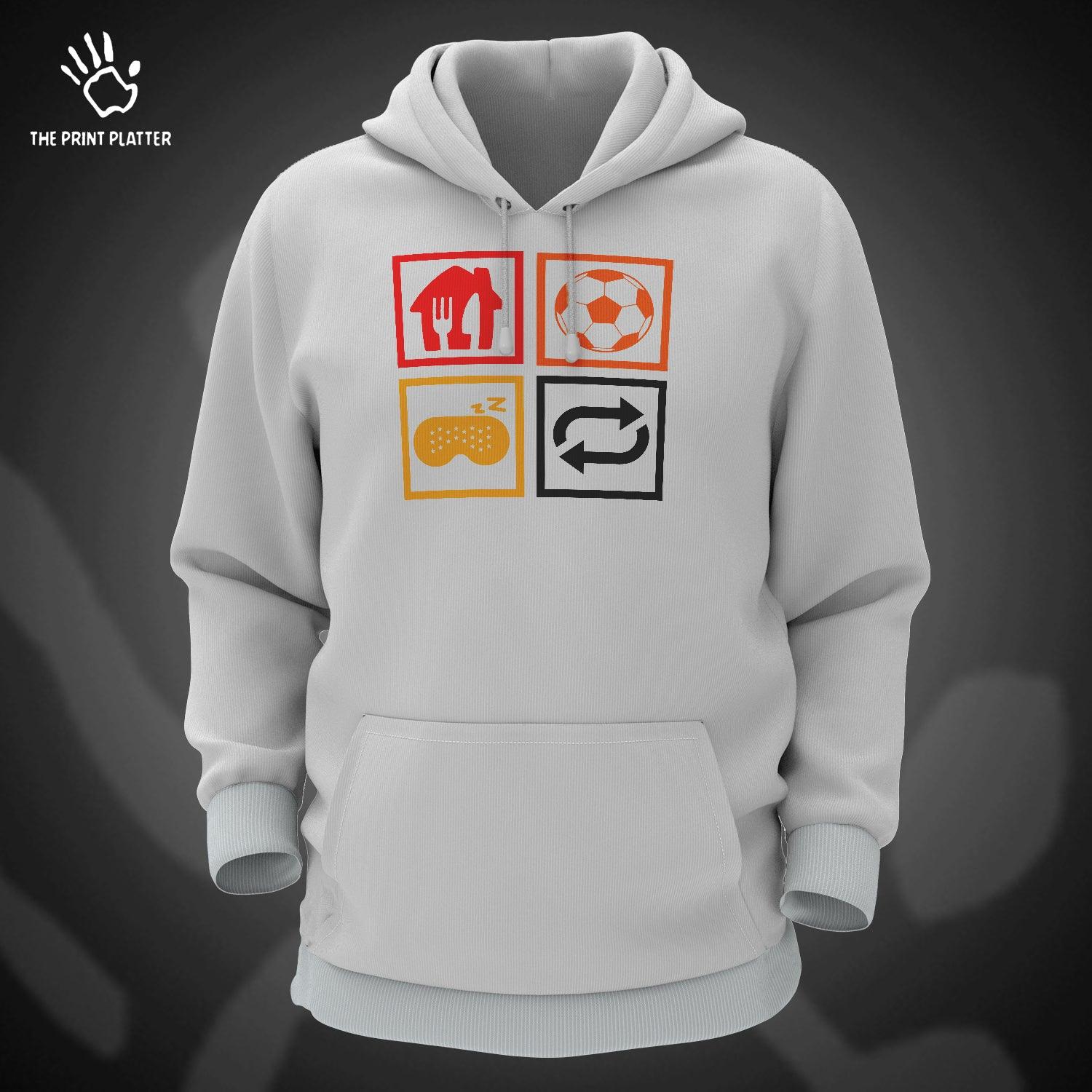 Eat Sleep Football Repeat Cotton Bio Wash 330gsm Sweatshirt with Hood for Winter | H-R155