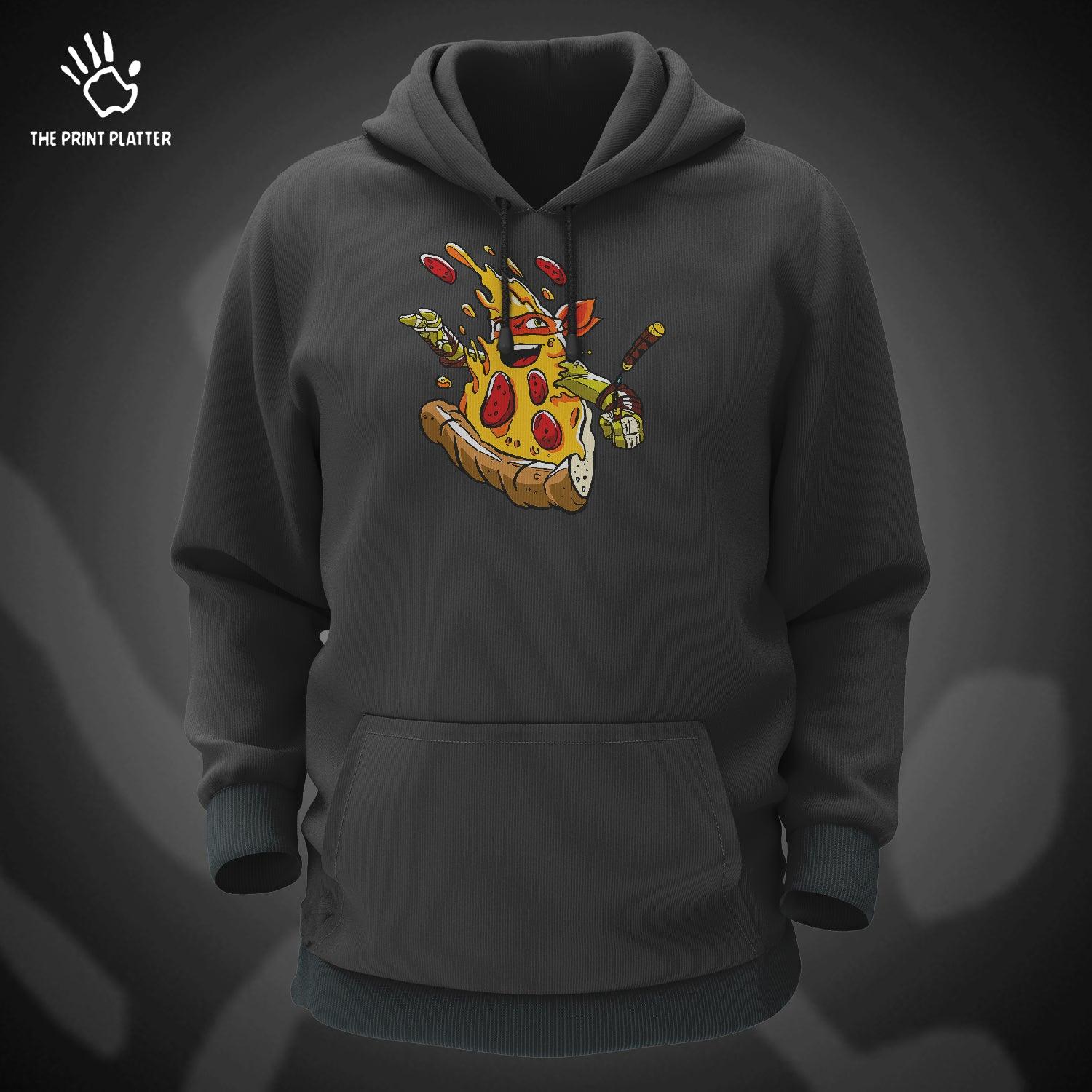 Pizza Ninja Cotton Bio Wash 330gsm Sweatshirt with Hood for Winter | H-R174