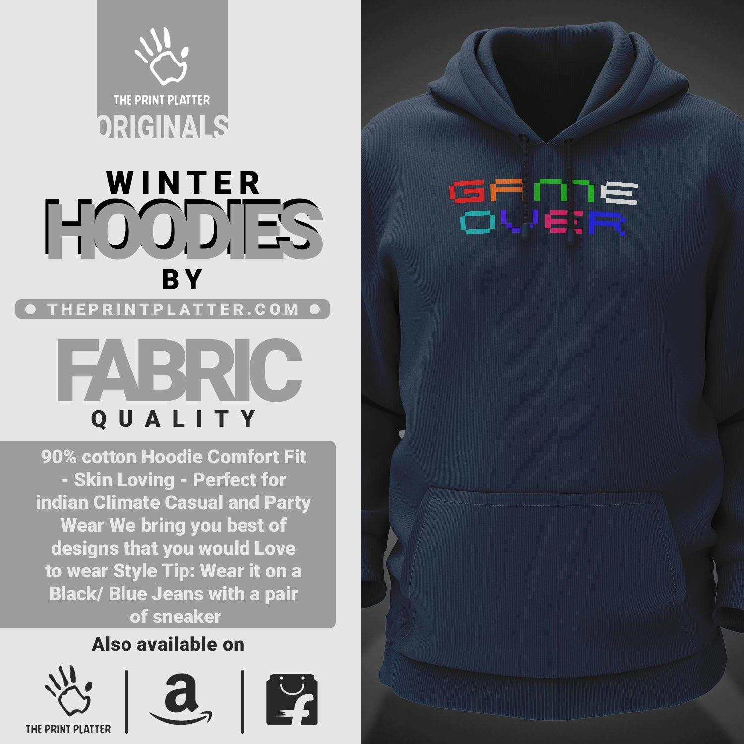 Game Over Cotton Bio Wash 330gsm Sweatshirt with Hood for Winter | H-R183