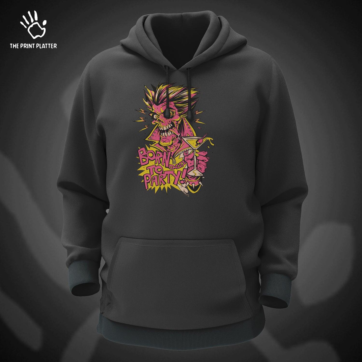 Born to party Cotton Bio Wash 330gsm Sweatshirt with Hood for Winter | H-R184