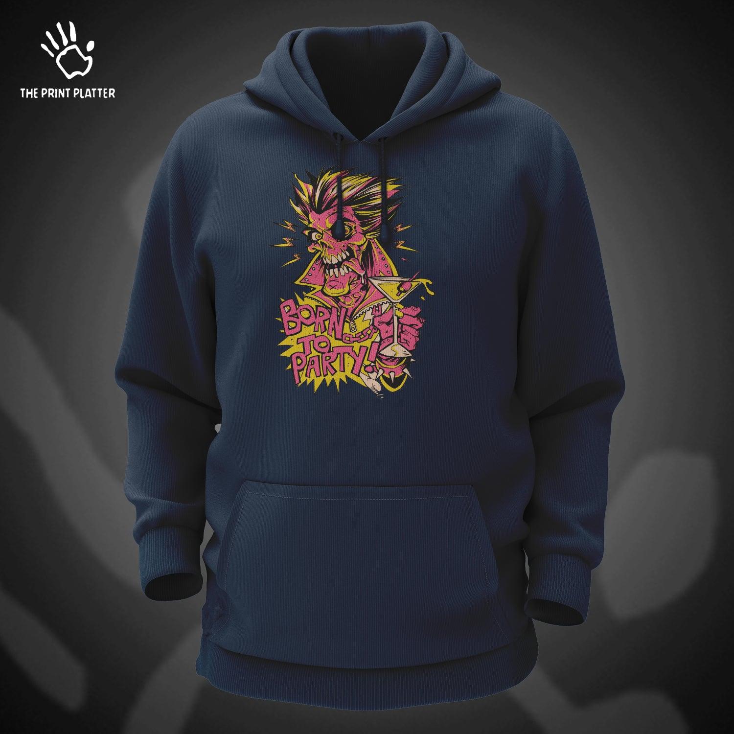 Born to party Cotton Bio Wash 330gsm Sweatshirt with Hood for Winter | H-R184