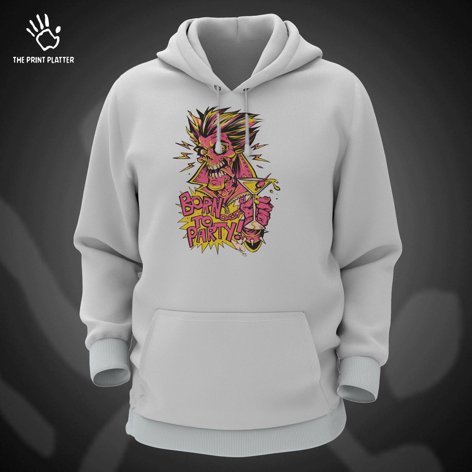 Born to party Cotton Bio Wash 330gsm Sweatshirt with Hood for Winter | H-R184