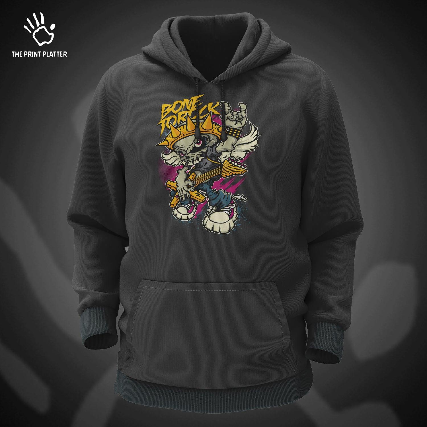 Born to Rock Cotton Bio Wash 330gsm Sweatshirt with Hood for Winter | H-R185