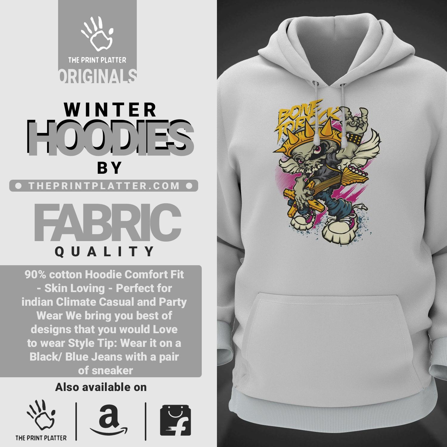 Born to Rock Cotton Bio Wash 330gsm Sweatshirt with Hood for Winter | H-R185