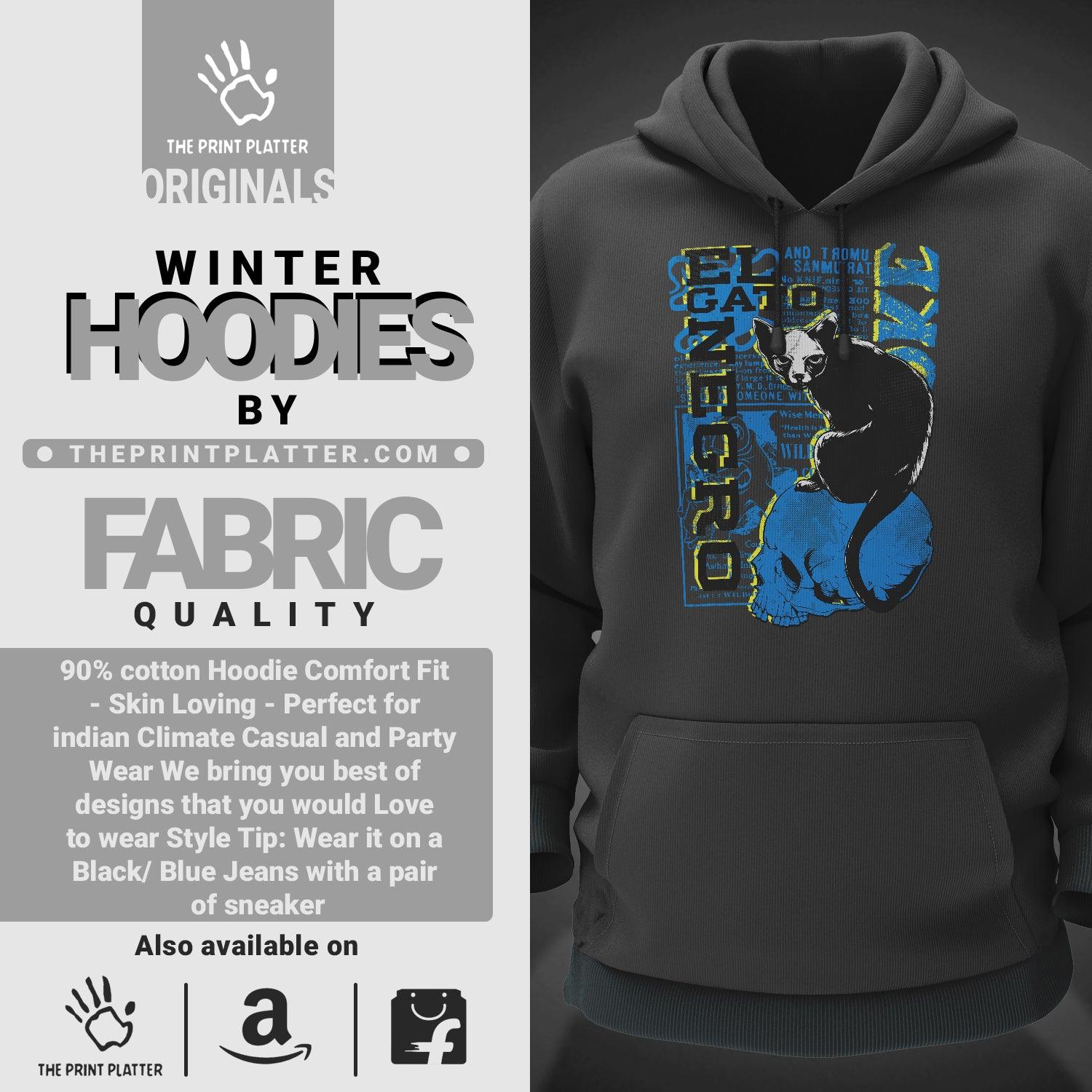 Cat Cotton Bio Wash 330gsm Sweatshirt with Hood for Winter | H-R187