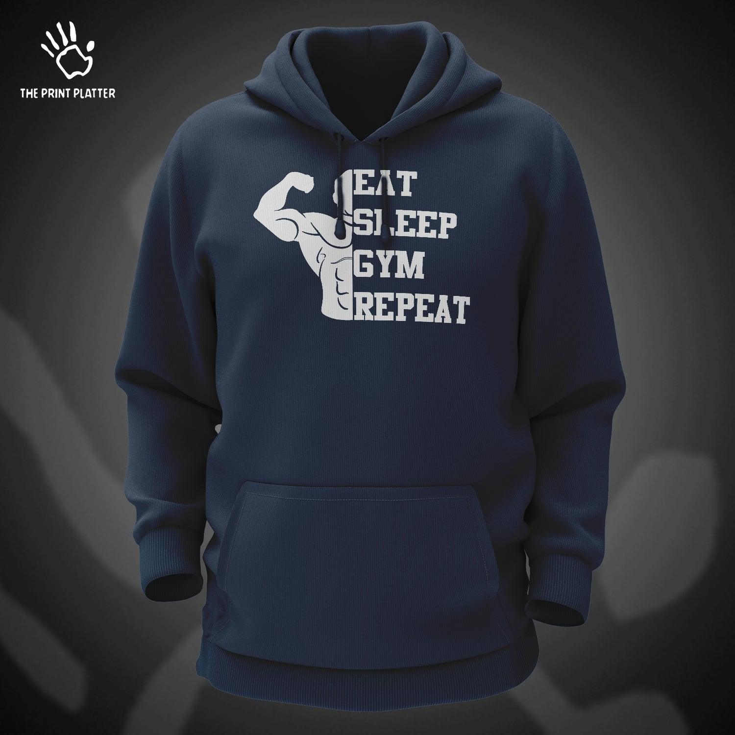 Eat Sleep Gym Repeat Cotton Bio Wash 330gsm Sweatshirt with Hood for Winter | H-R20