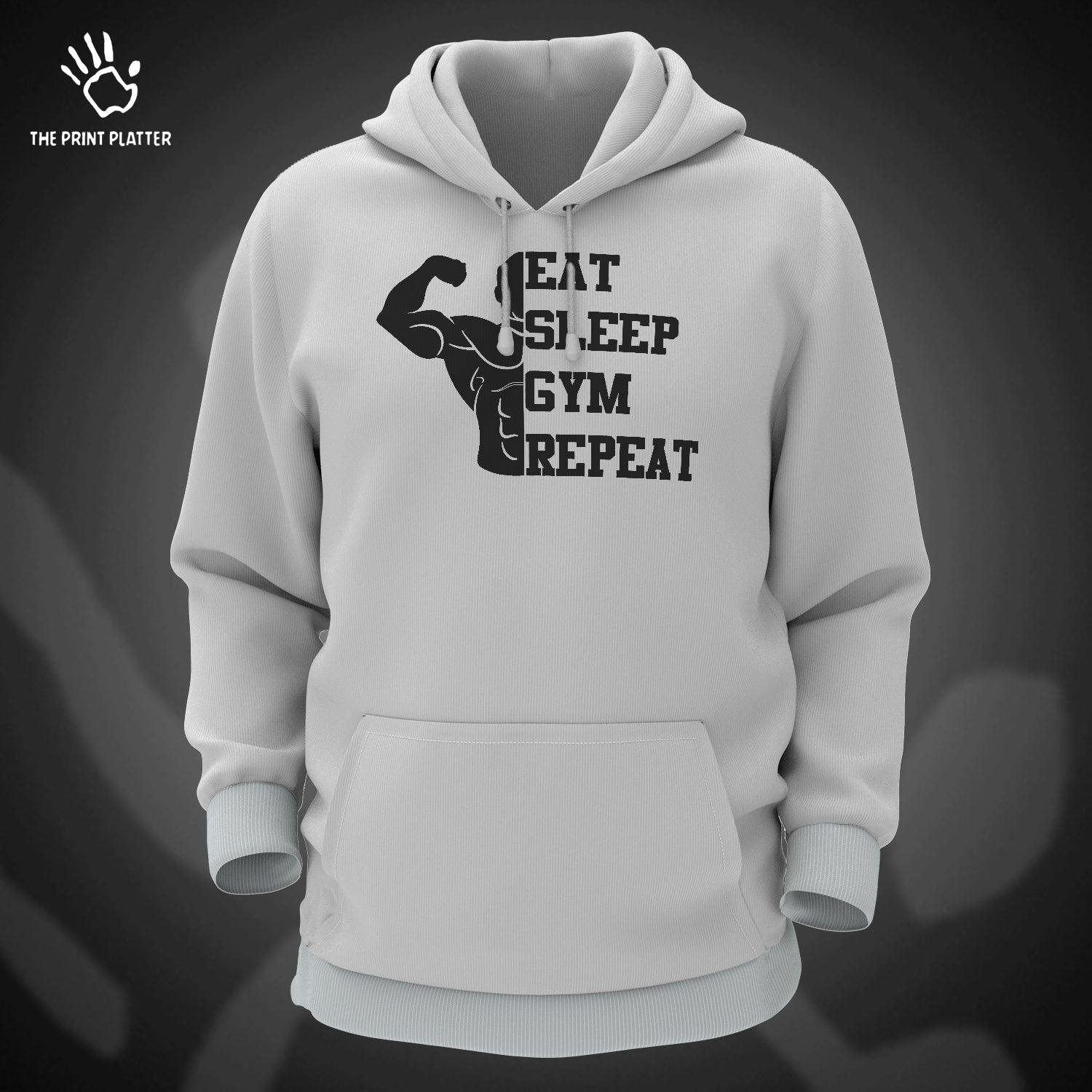 Eat Sleep Gym Repeat Cotton Bio Wash 330gsm Sweatshirt with Hood for Winter | H-R20