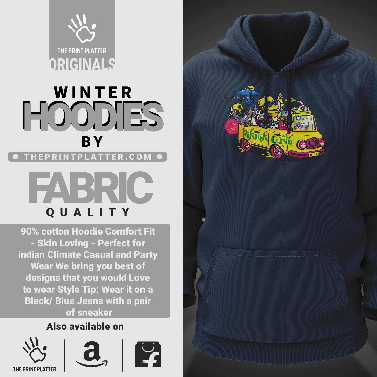 Piknik Ceria Cotton Bio Wash 330gsm Sweatshirt with Hood for Winter | H-R202