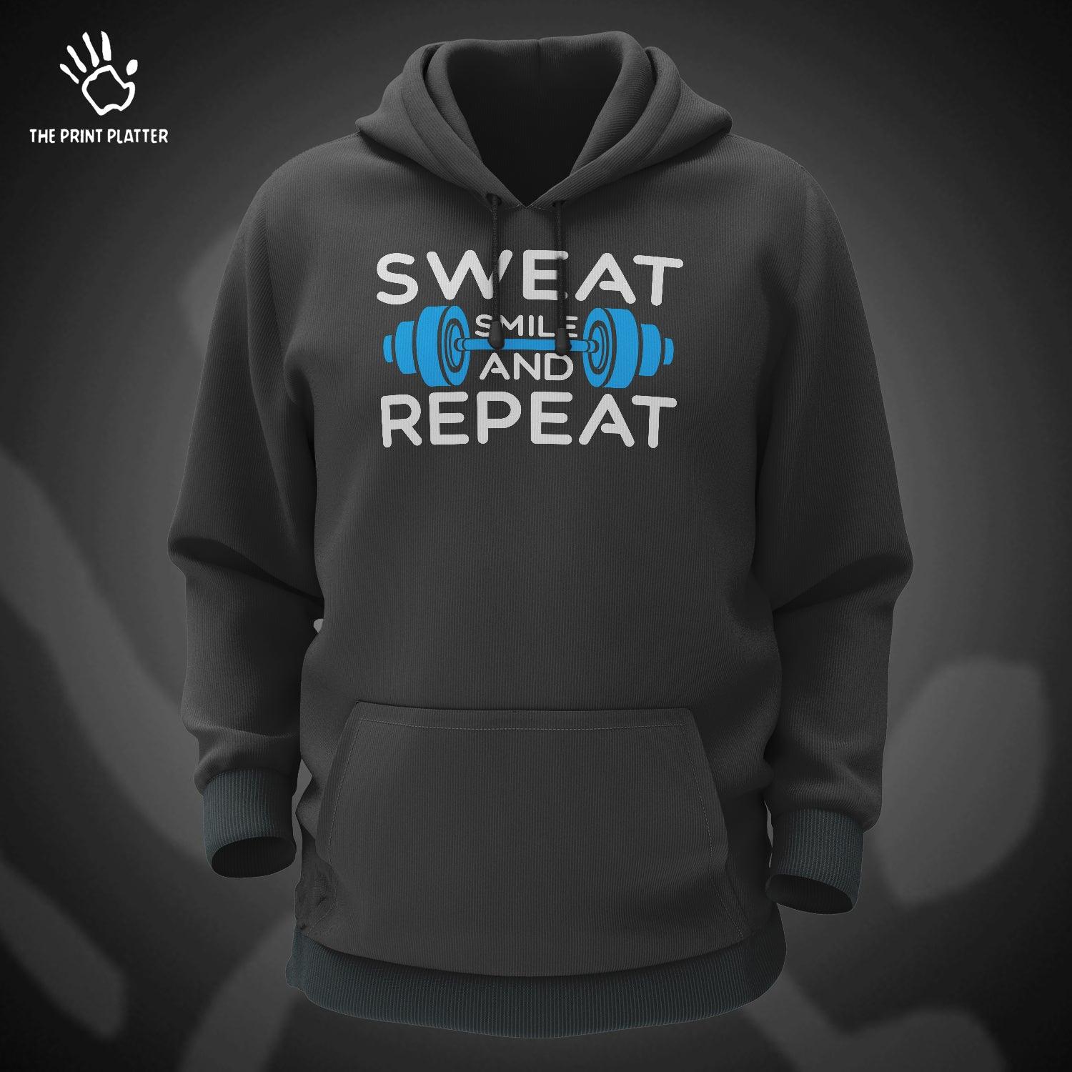 Sweat Smile And Repeat Cotton Bio Wash 330gsm Sweatshirt with Hood for Winter | H-R22