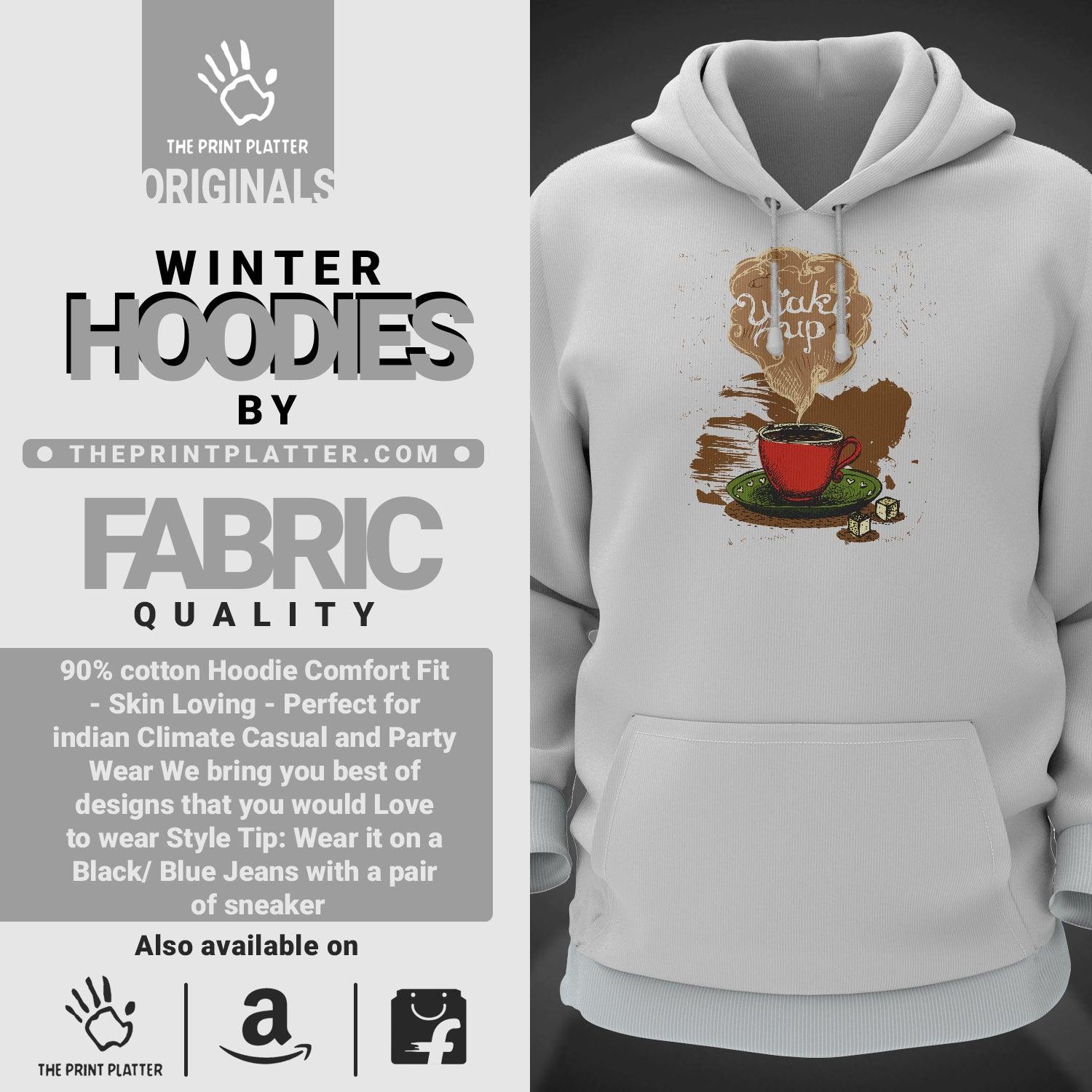 Tea Wake Up Cotton Bio Wash 330gsm Sweatshirt with Hood for Winter | H-R243