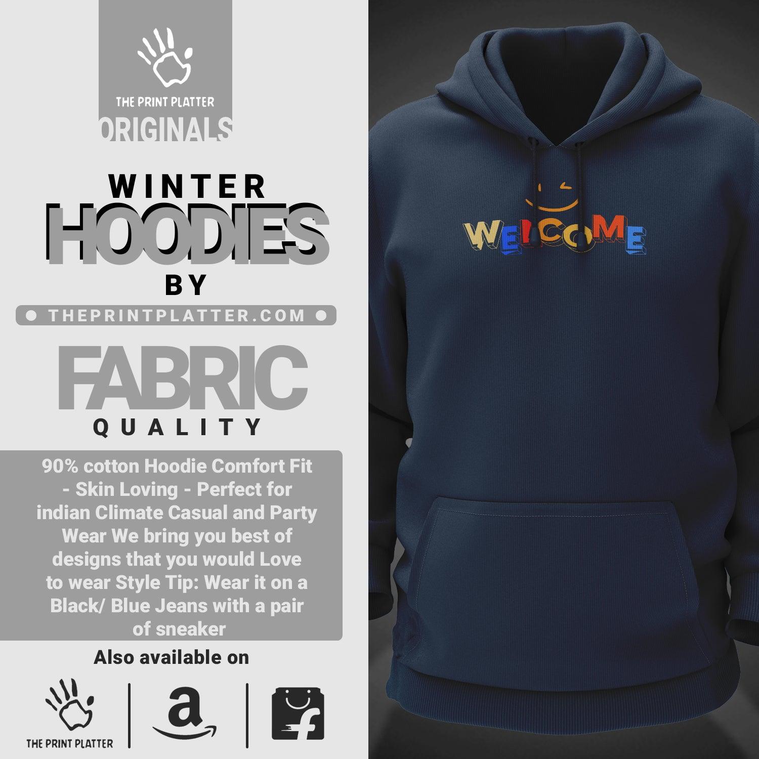 Welcome Cotton Bio Wash 330gsm Sweatshirt with Hood for Winter | H-R244