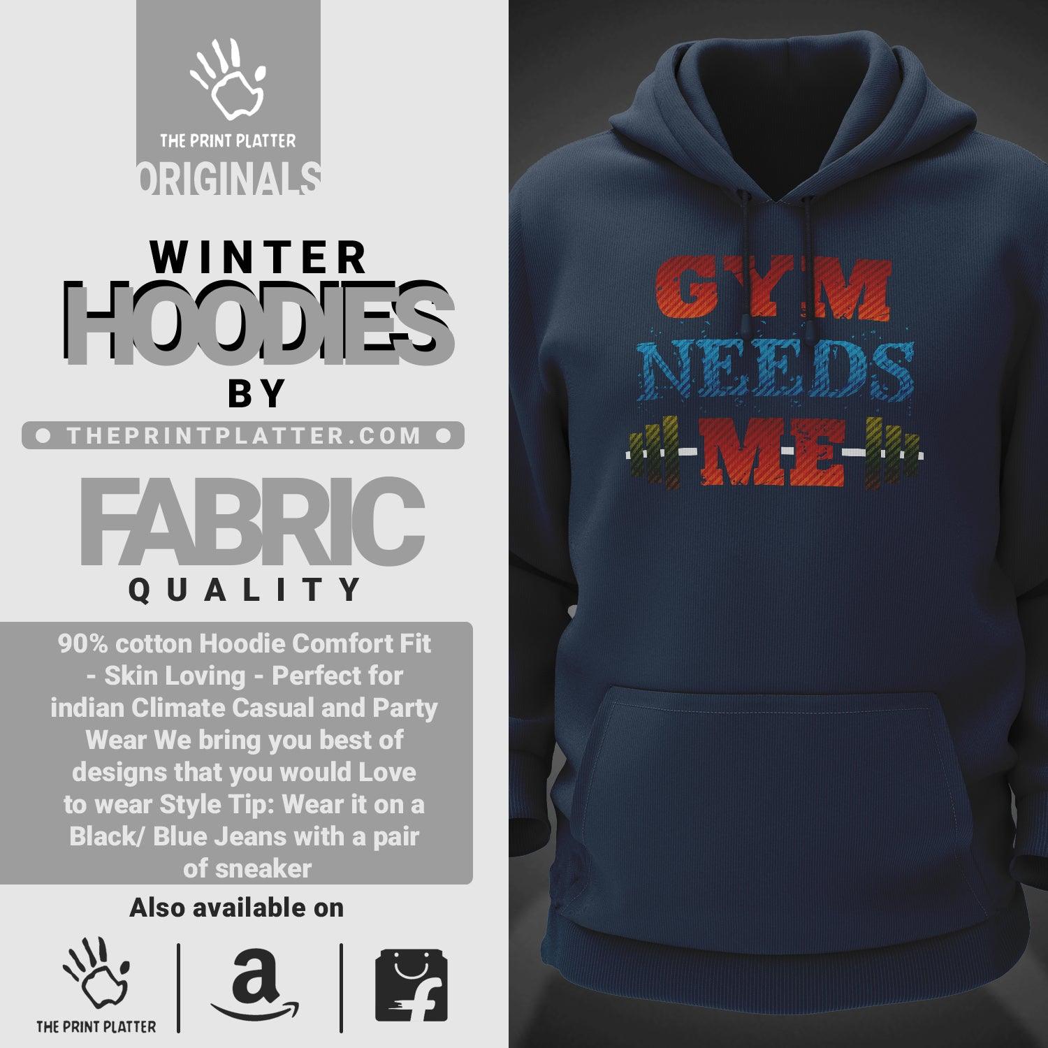 Gym Needs Me Cotton Bio Wash 330gsm Sweatshirt with Hood for Winter | H-R27