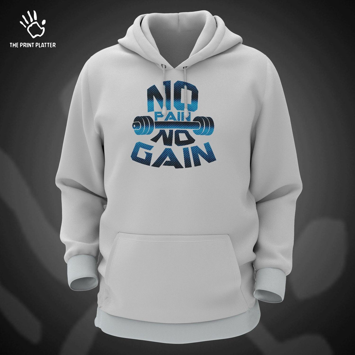 No Pain No Gain Cotton Bio Wash 330gsm Sweatshirt with Hood for Winter | H-R35