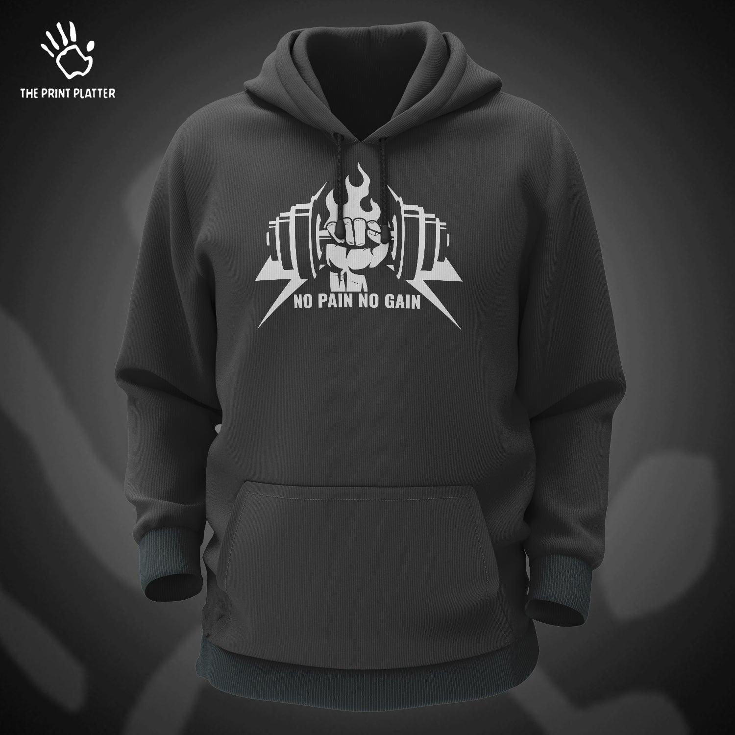 No Pain No Gain Cotton Bio Wash 330gsm Sweatshirt with Hood for Winter | H-R36