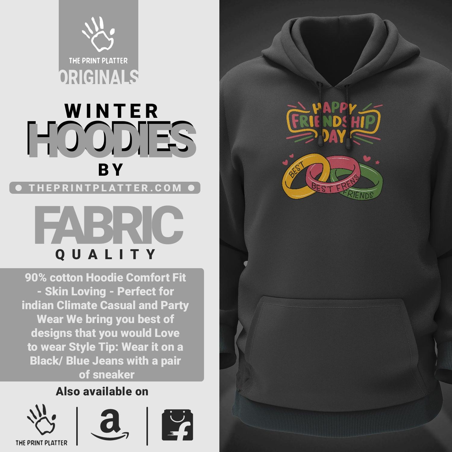 Happy Friendship Day Best Friends Cotton Bio Wash 330gsm Sweatshirt with Hood for Winter | H-R399