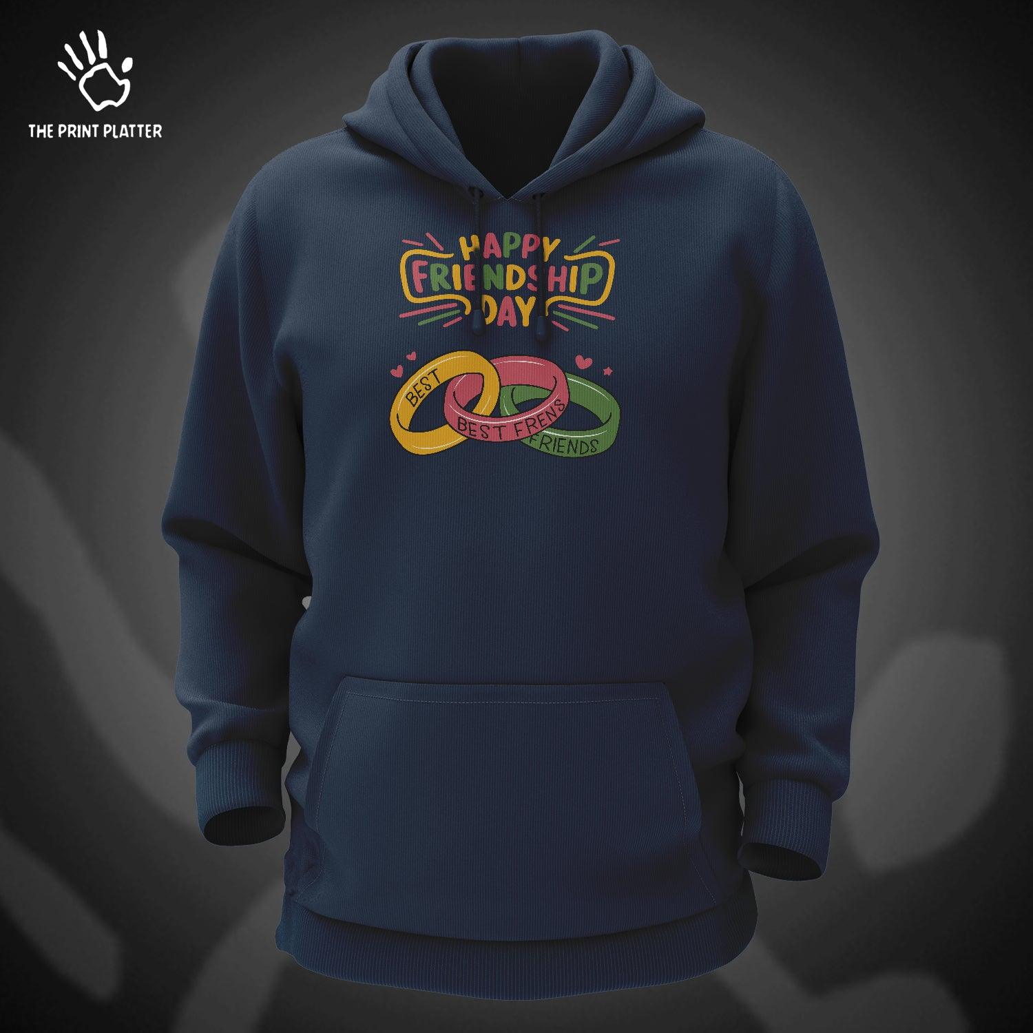 Happy Friendship Day Best Friends Cotton Bio Wash 330gsm Sweatshirt with Hood for Winter | H-R399