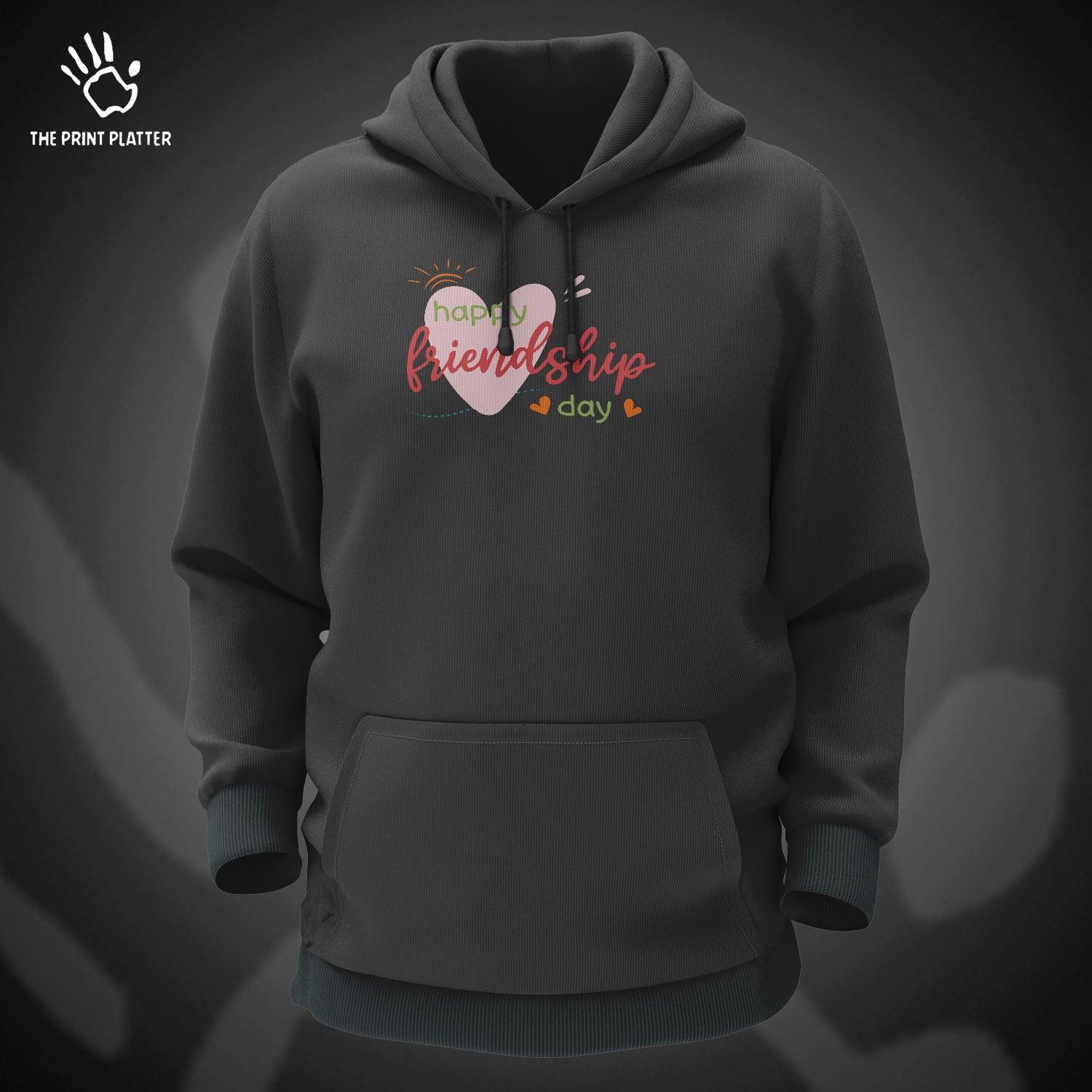 Happy Friendship Day Cotton Bio Wash 330gsm Sweatshirt with Hood for Winter | H-R401