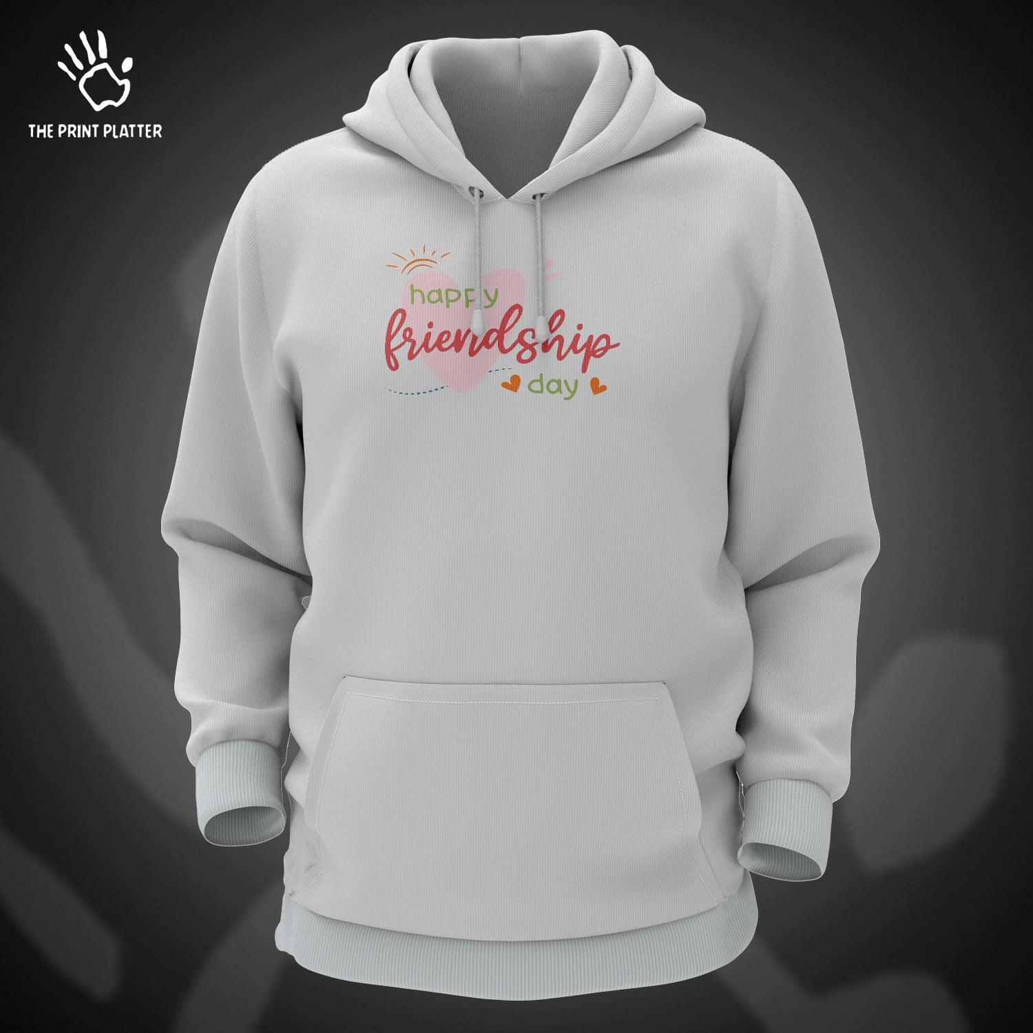 Happy Friendship Day Cotton Bio Wash 330gsm Sweatshirt with Hood for Winter | H-R401