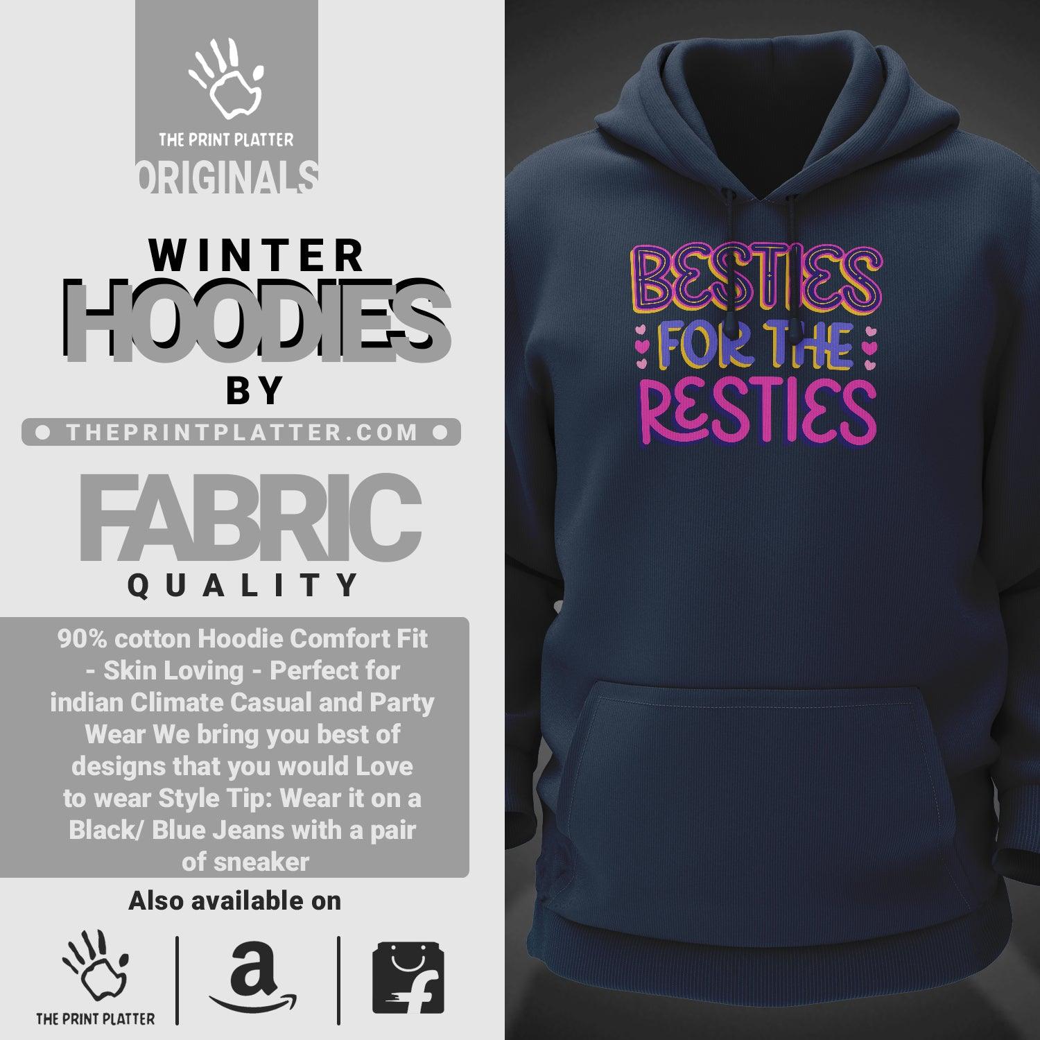 Besties For The Resties Cotton Bio Wash 330gsm Sweatshirt with Hood for Winter | H-R404