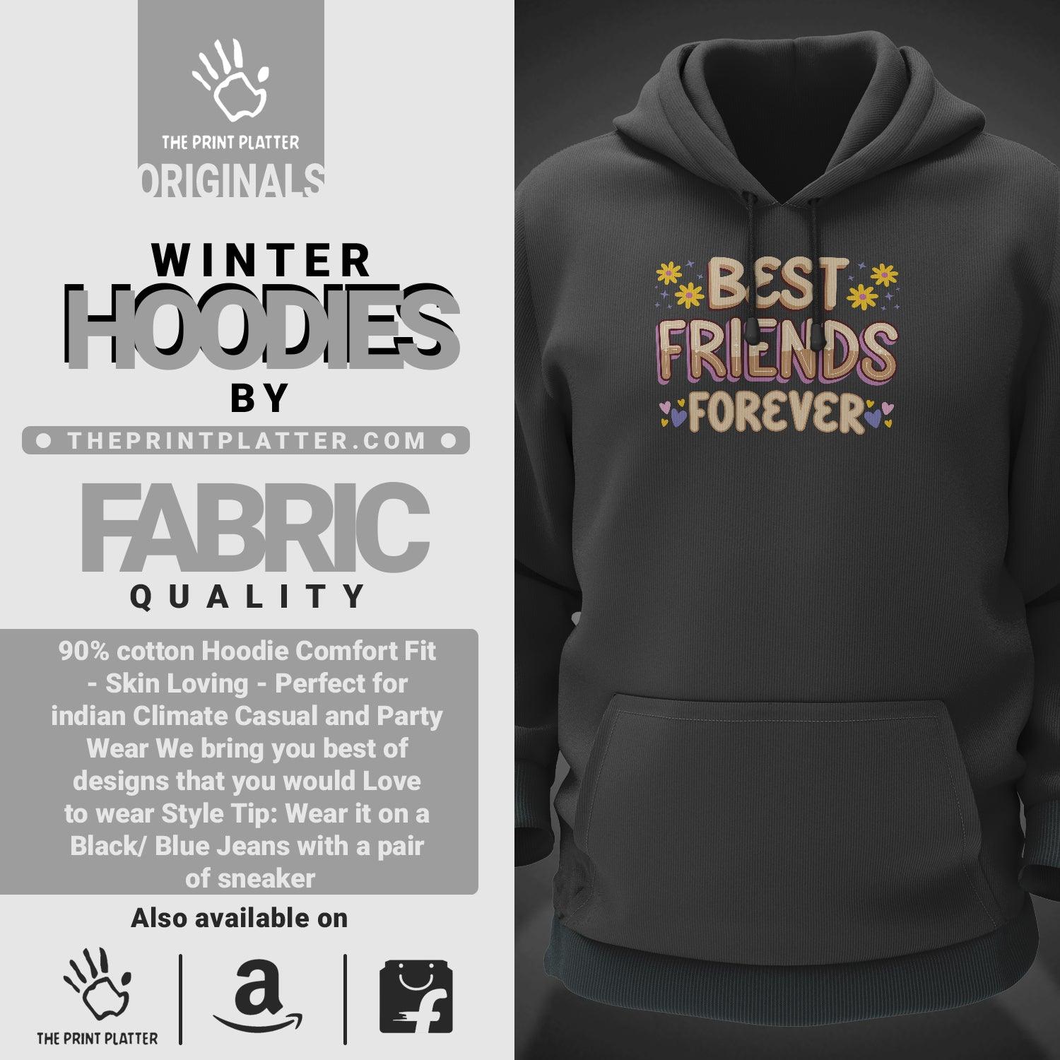 Best Friends Forever Cotton Bio Wash 330gsm Sweatshirt with Hood for Winter | H-R406