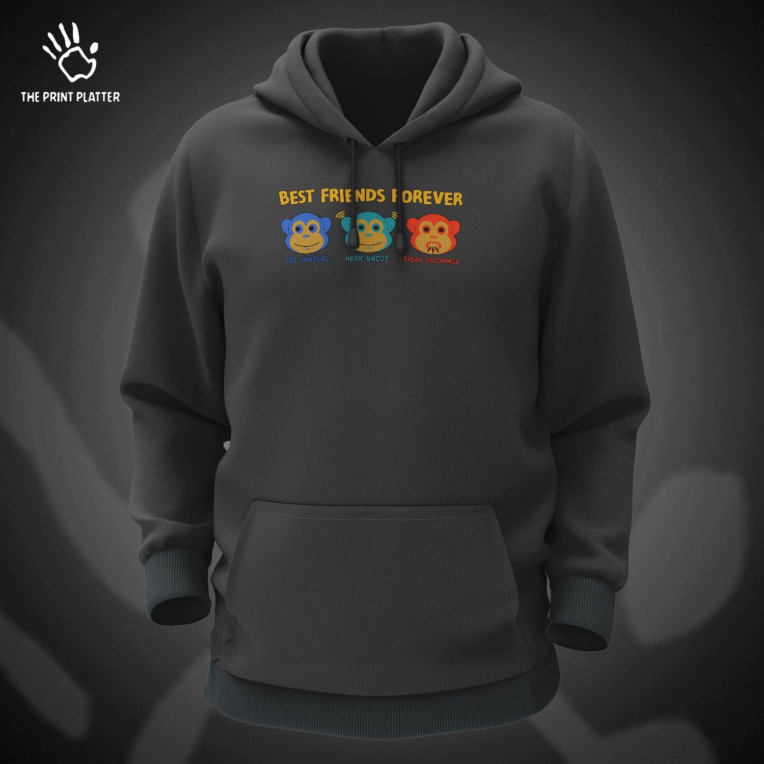 Best Friends Forever Cotton Bio Wash 330gsm Sweatshirt with Hood for Winter | H-R415