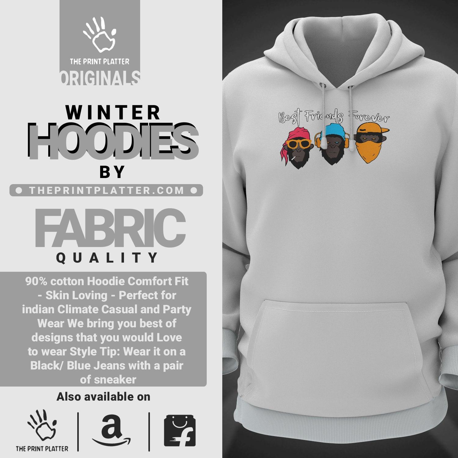 Best Friends Forever Cotton Bio Wash 330gsm Sweatshirt with Hood for Winter | H-R416