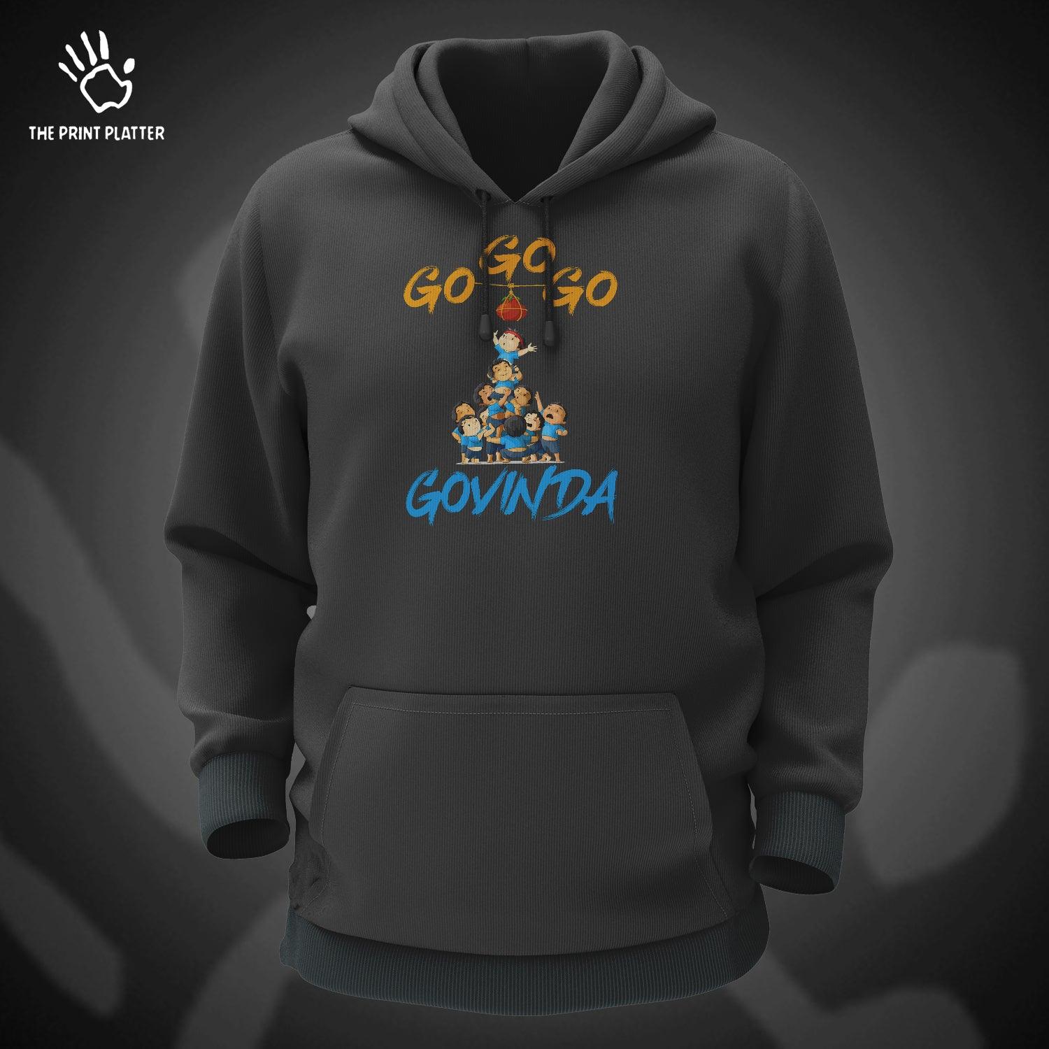 Go Go Go Govinda Cotton Bio Wash 330gsm Sweatshirt with Hood for Winter | H-R419