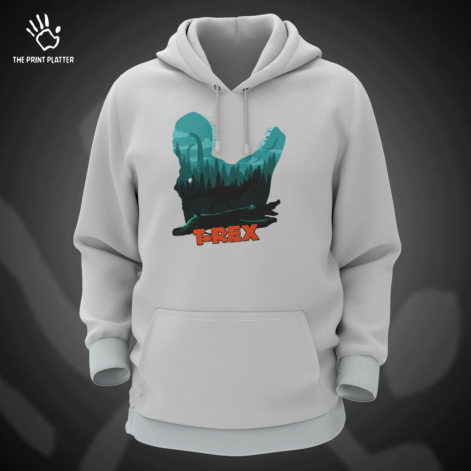 T-REX Jurassic Park Cotton Bio Wash 330gsm Sweatshirt with Hood for Winter | H-R55