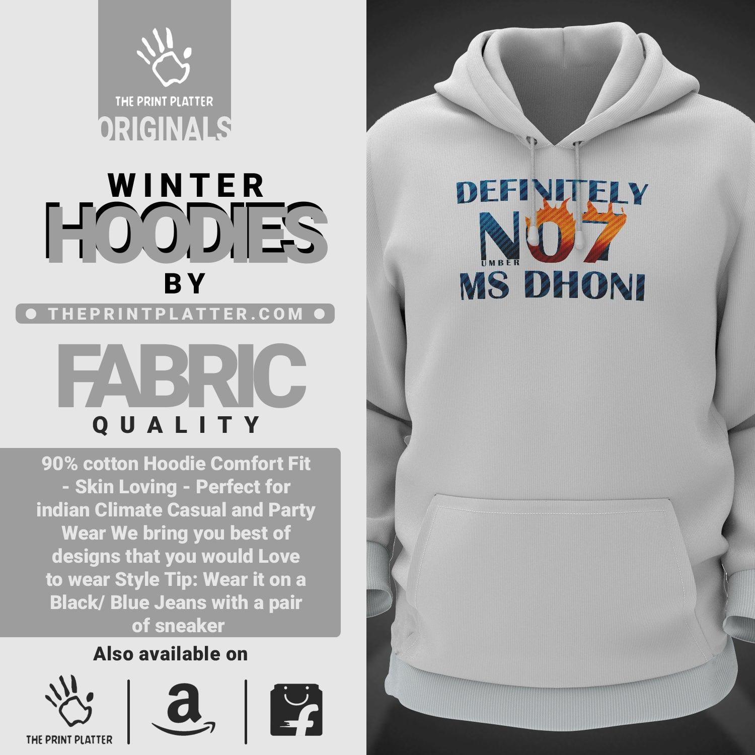 Definitely Number 7 MS Dhoni Cotton Bio Wash 330gsm Sweatshirt with Hood for Winter | H-R70